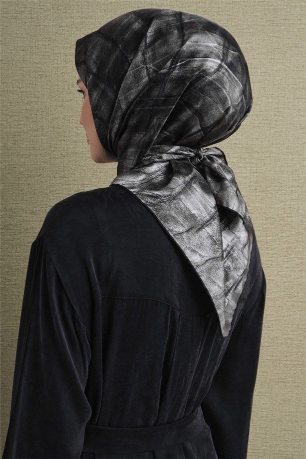 Armine Dj Saf Twill İpek Eşarp 9635D (T) - Siyah Eşarp ARMİNE 