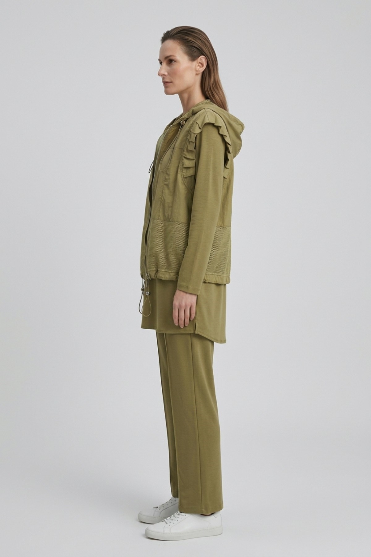 Yeleği File Detay Üçlü Pantolonlu Takım 1618 Olive Takım STELLA STORE 