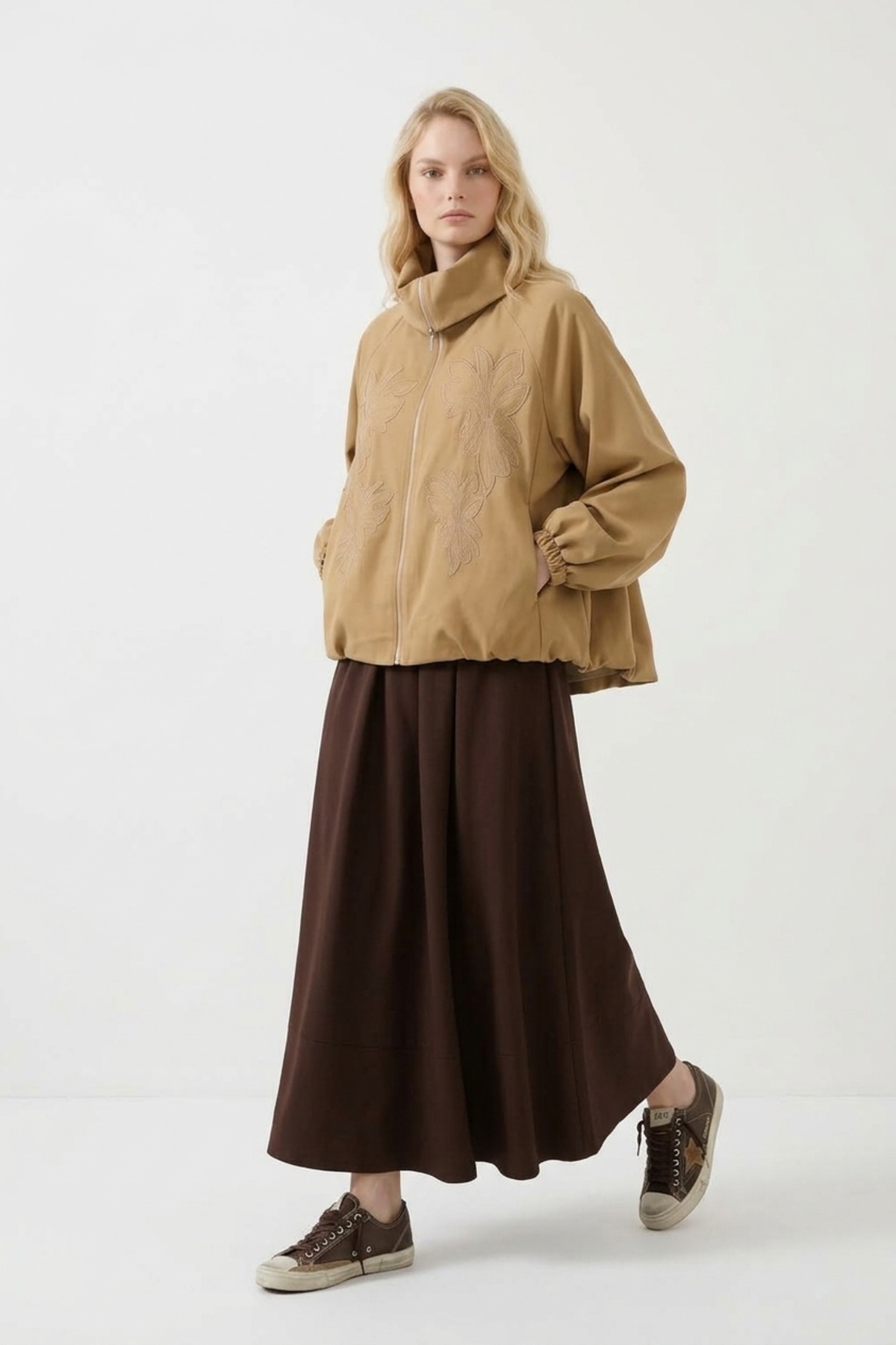 Çiçek Nakış Baskılı Kap 9316 Camel Kap JUPE STORE 