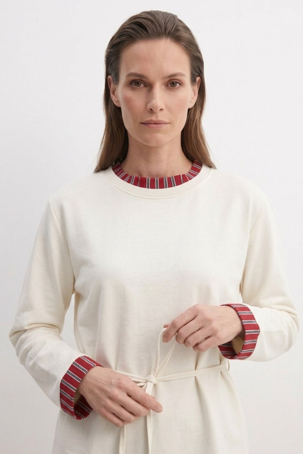 Yaka ve Kolları Çizgi Garnili Tunik 3521 Ekru Tunik Ekrutex 
