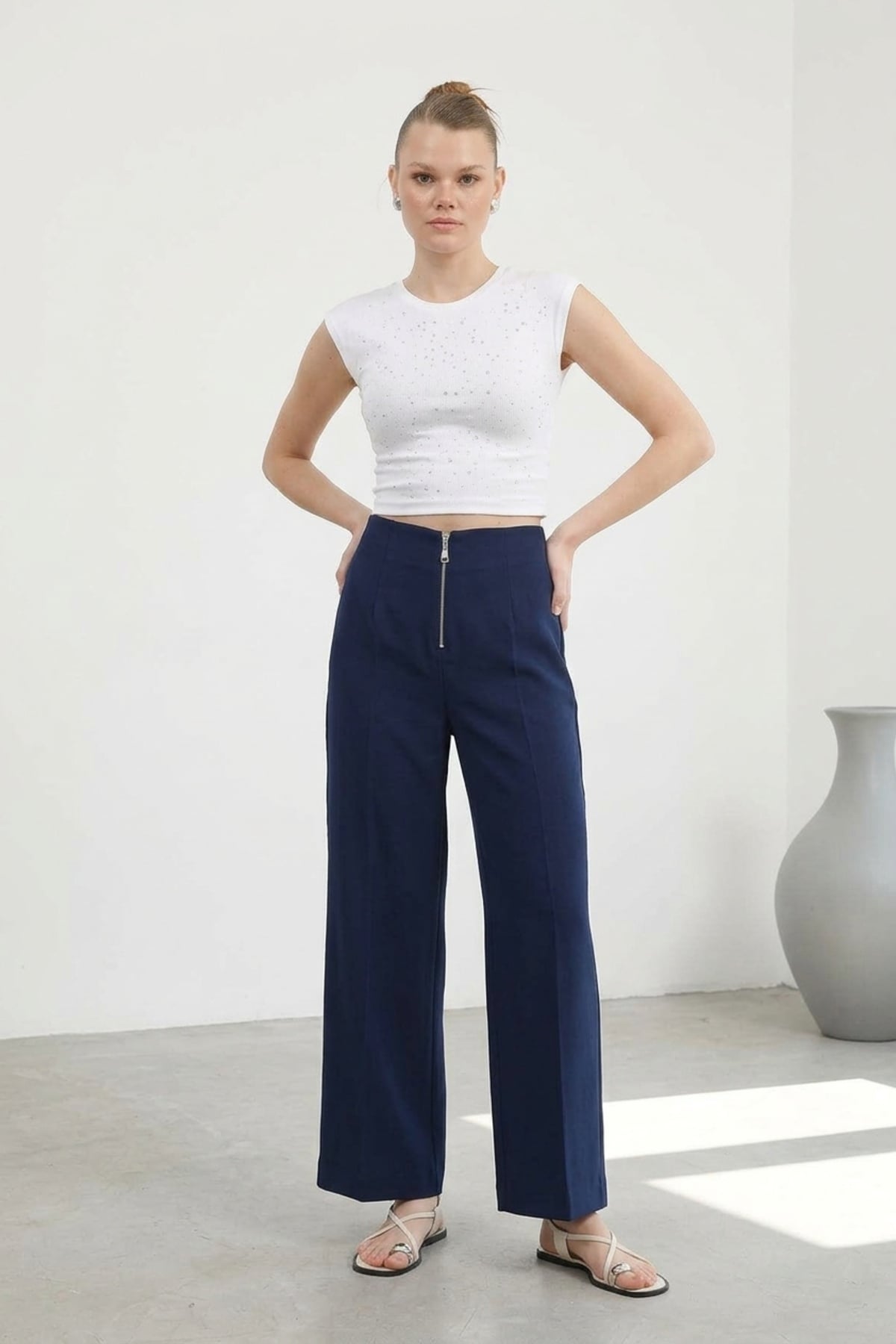 Fermuar Detaylı Pantolon 18228-1 F.Navy Pantolon PUANE 