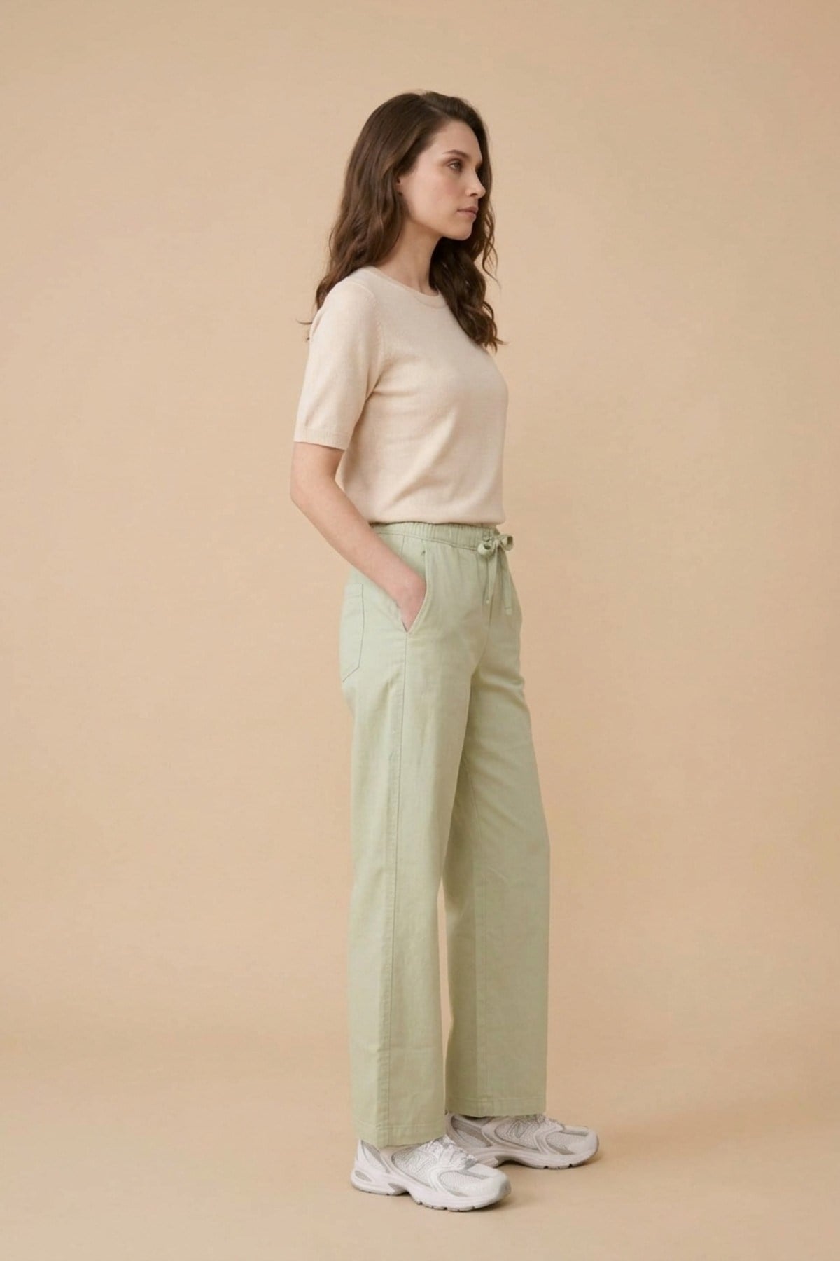 Beli Lastikli Bol Paça İnce Kot Pantolon 2773 Su Yeşili Pantolon MY MAGAZİN 