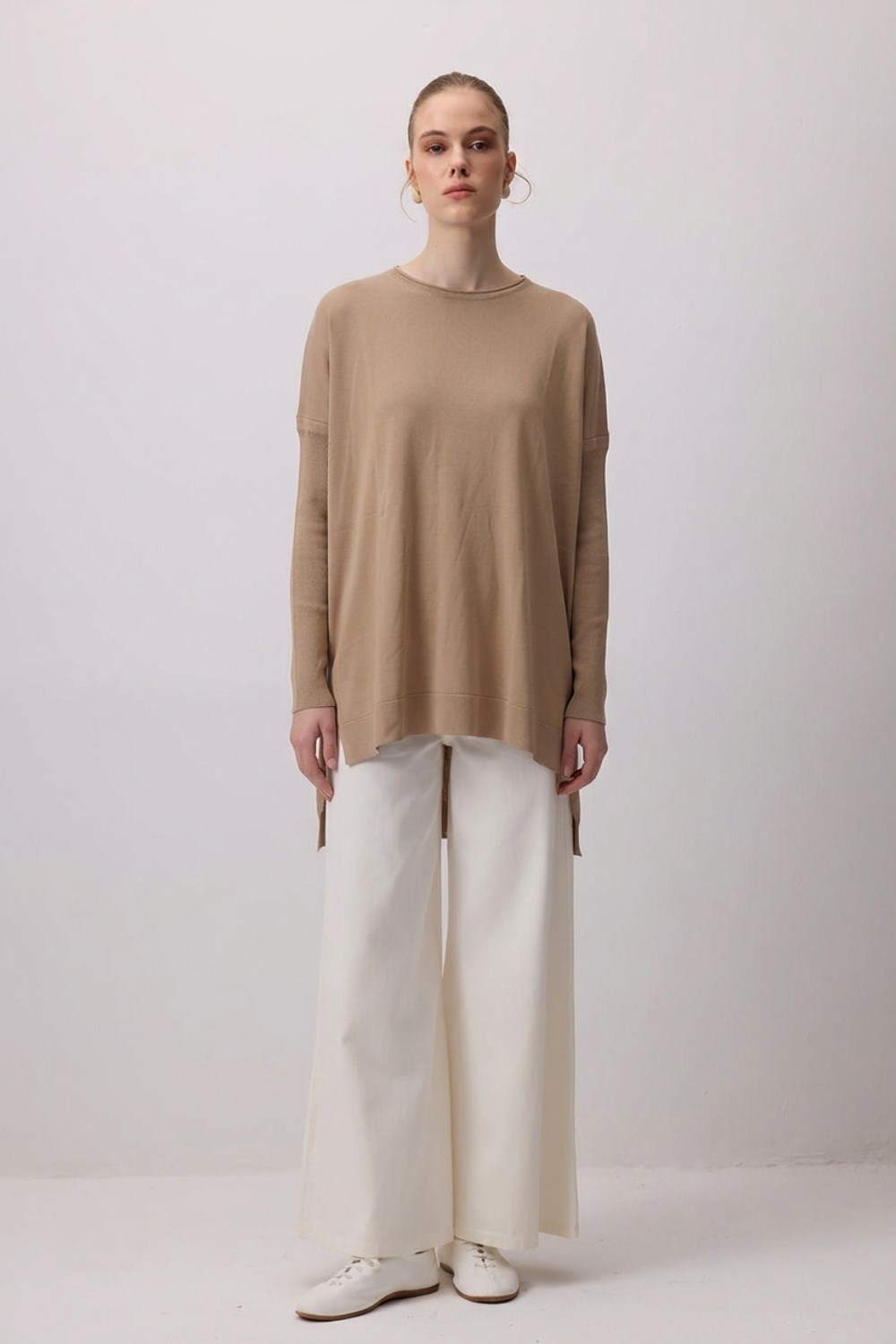 Nuss 116 Ön Kısa Arka Uzun Merserize Tunik Mocha Tunik NUSS 