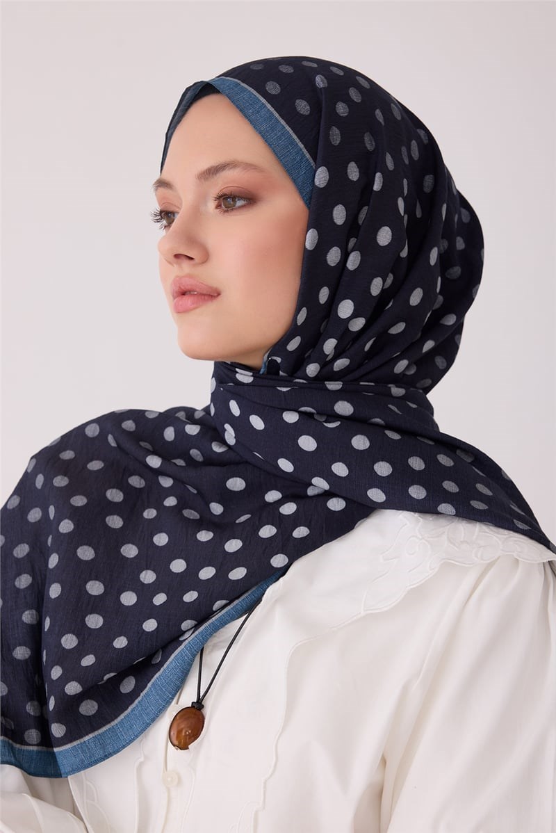 Belli 4438 Puantiye Desenli Lena Şal Lacivert Şal BELLI 