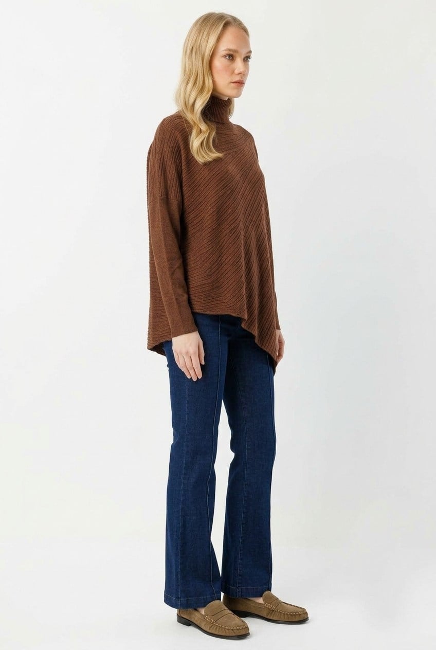 Ghisa Yarasa Kol Balıkçı Yaka Tunik 4193 Kahve Tunik GHİSA 
