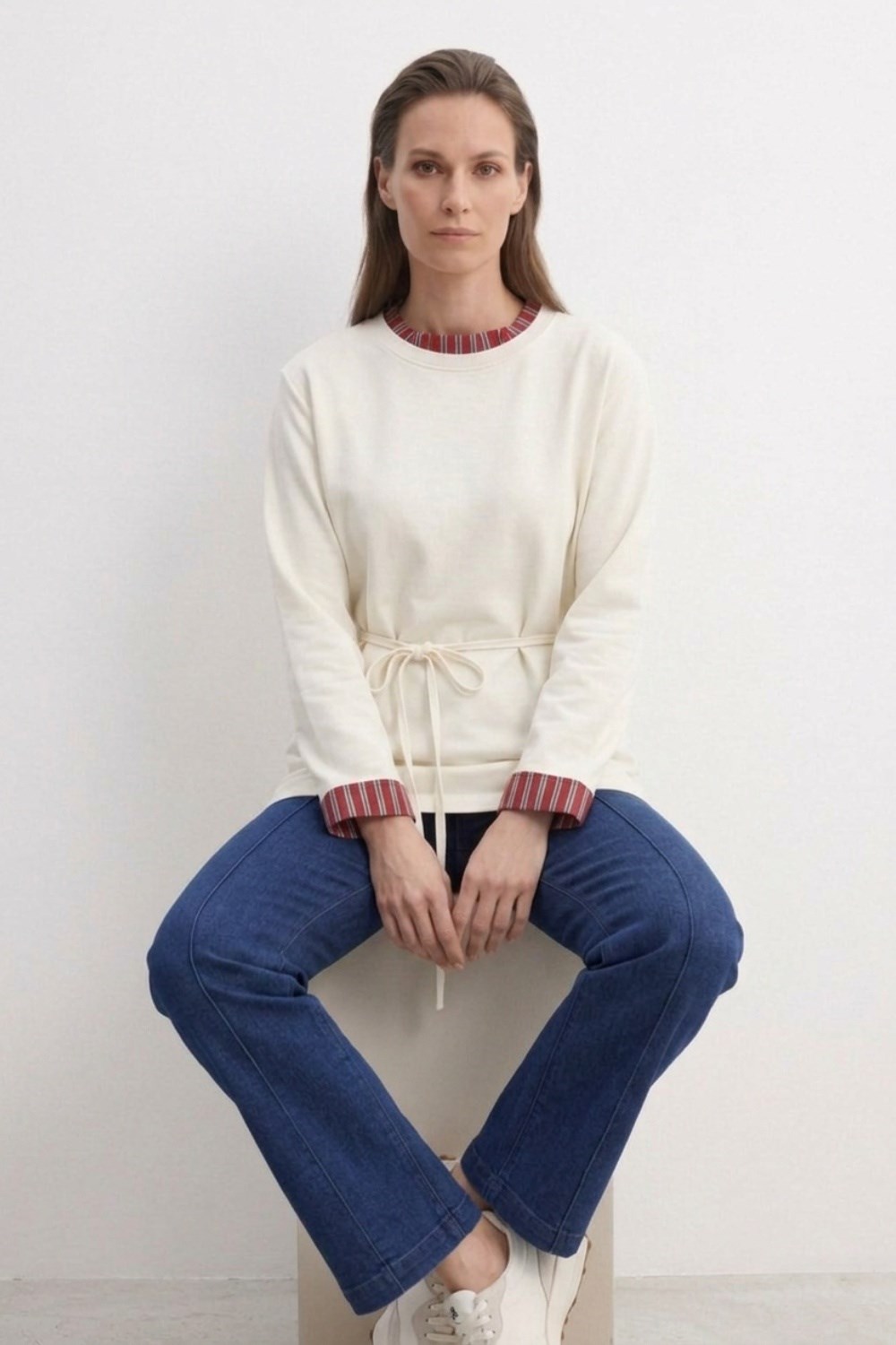 Yaka ve Kolları Çizgi Garnili Tunik 3521 Ekru Tunik Ekrutex 