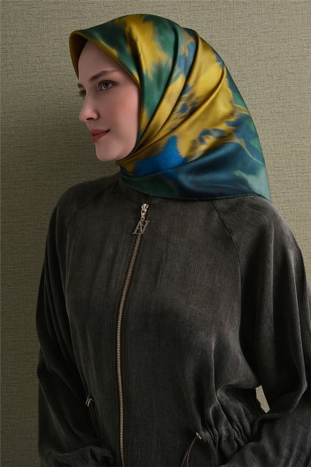 Armine Dj Saf Twill İpek Eşarp 9606D (T) - Zümrüt Eşarp ARMİNE 