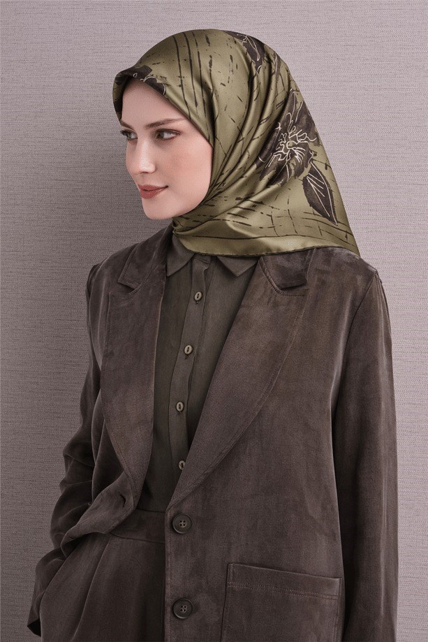 Armine Dj Saf Twill İpek Eşarp 9617D (T) - Haki Eşarp ARMİNE 