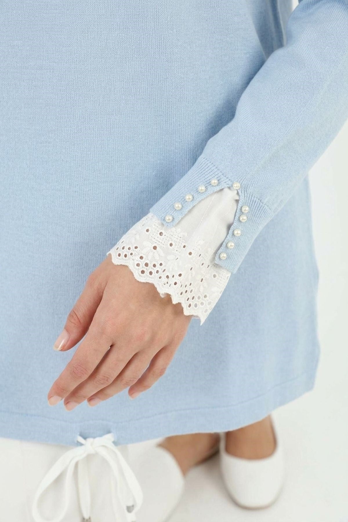 İnvi ve Dantel Detaylı Tunik 146004 Mavi Tunik NEFİSE 