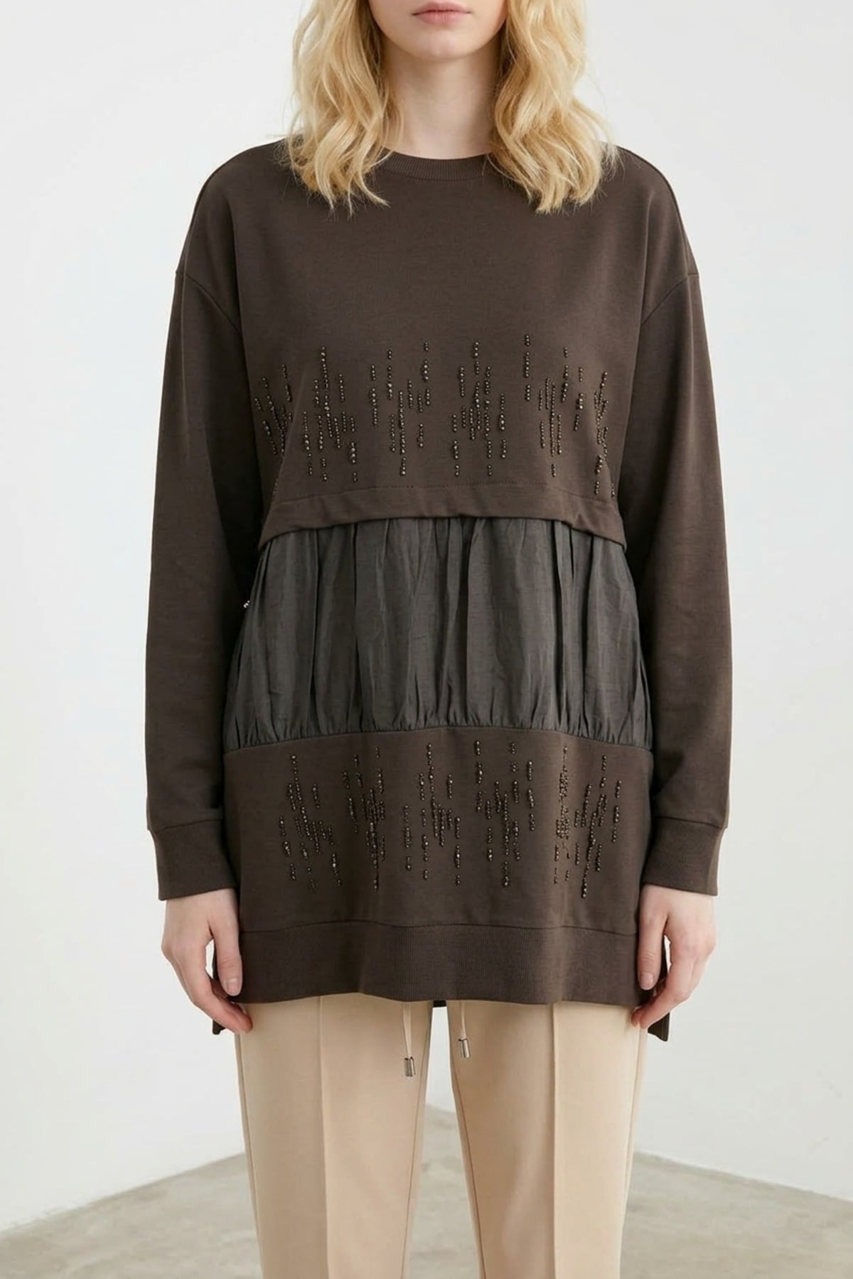 Dik Taş Baskılı Tunik 10825 Browni Tunik PUANE 