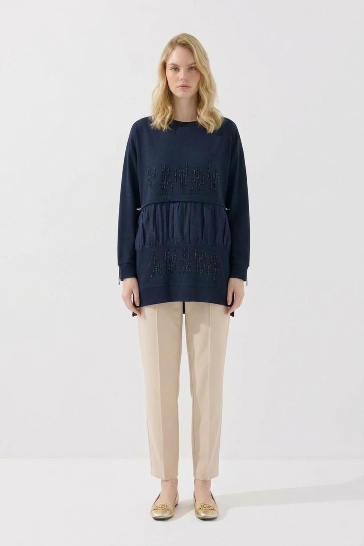 Dik Taş Baskılı Tunik 10825 F.Navy Tunik PUANE 