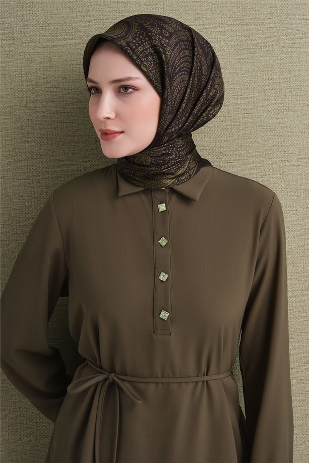 Armine Dj Saf Twill İpek Eşarp 9640D (T) - Yağ Yeşili Eşarp ARMİNE 
