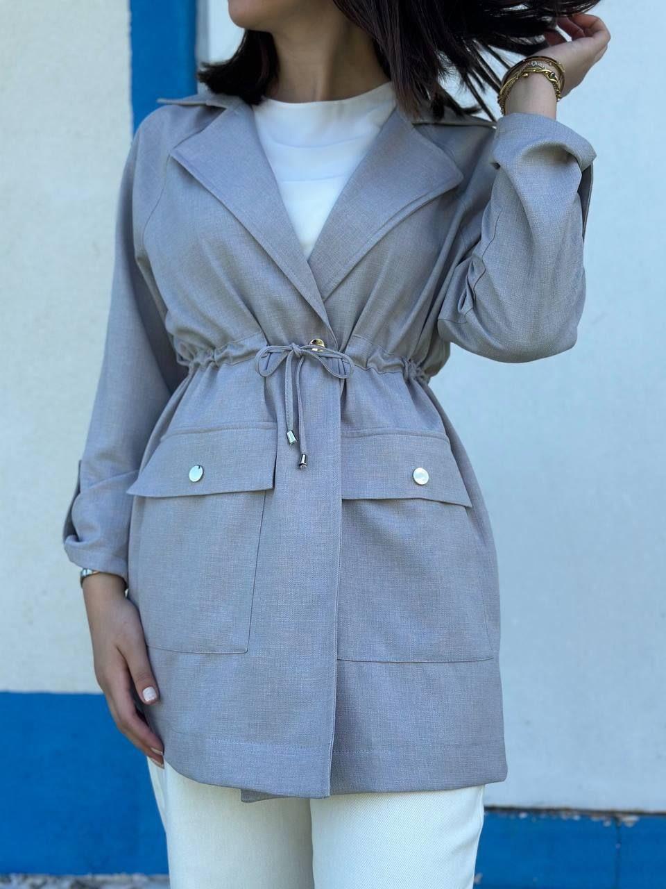 JUPE STORE Bel Tünelli Blazer Ceket Kap 9210 - Gri Bel Tünelli Blazer Ceket Kap 9210 - Bilen Giyim Kap 