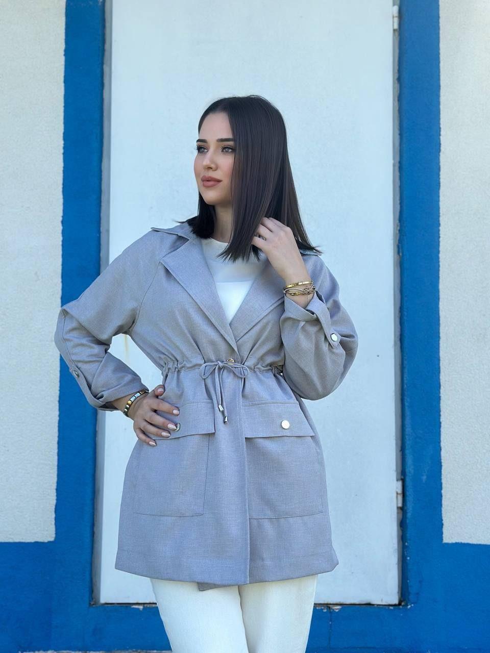 JUPE STORE Bel Tünelli Blazer Ceket Kap 9210 - Gri Bel Tünelli Blazer Ceket Kap 9210 - Bilen Giyim Kap 