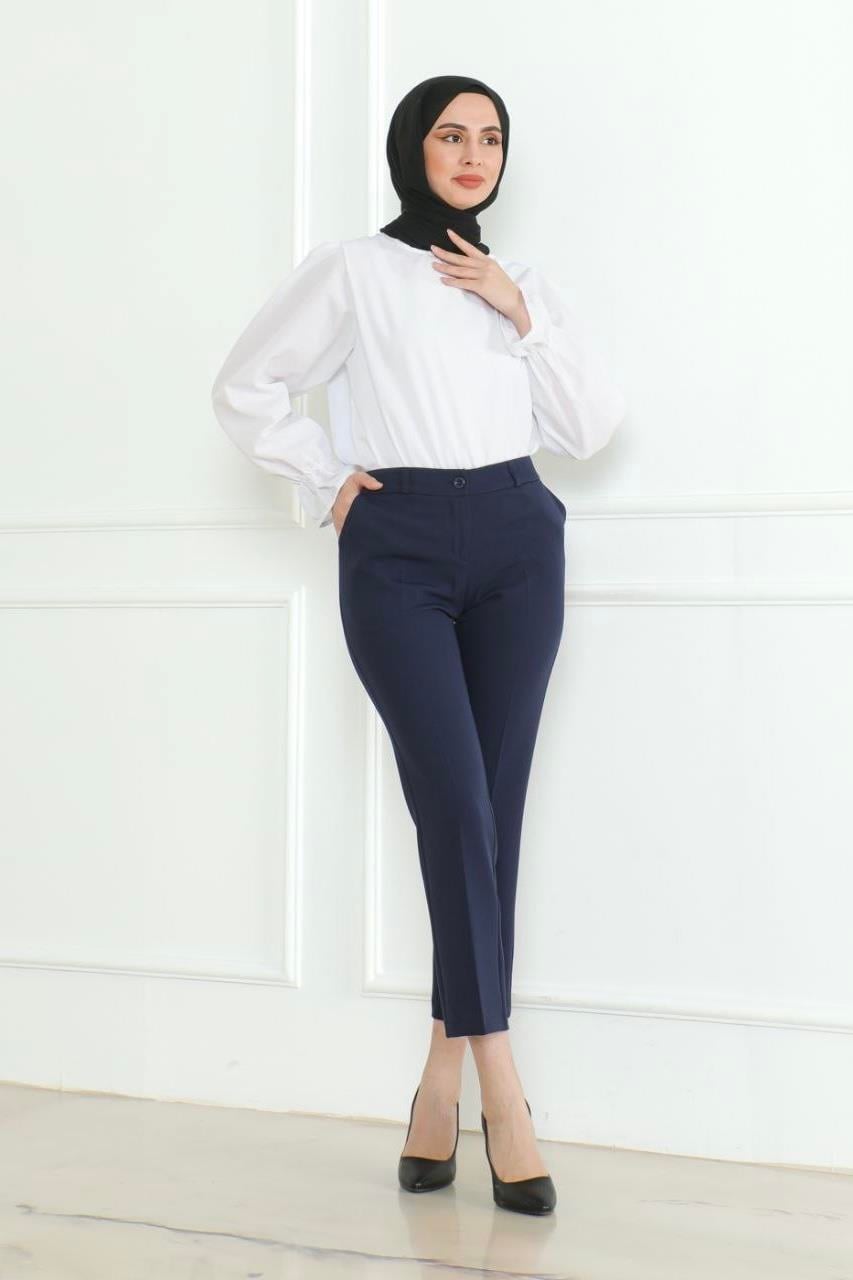 MİZZA Beli Kemerli Klasik Kumaş Pantolon 1010 - Lacivert Beli Kemerli Klasik Kumaş Pantolon 1010 - Lacivert - Bilen Giyim Pantolon 