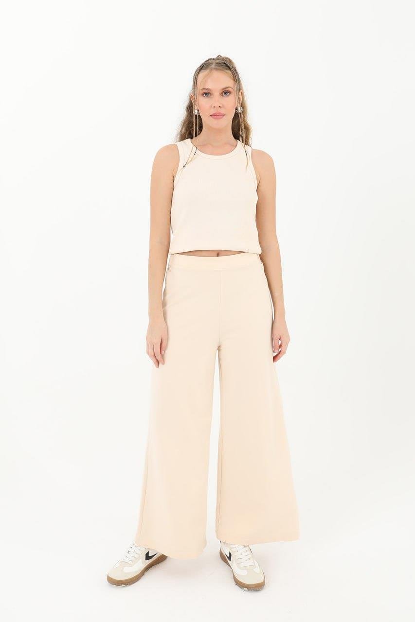 PUANE Beli Lastikli Bol Paça Eşofman 30007 - Bej Beli Lastikli Bol Paça Eşofman 30007 - Bej - Bilen Giyim Eşofman Altı 