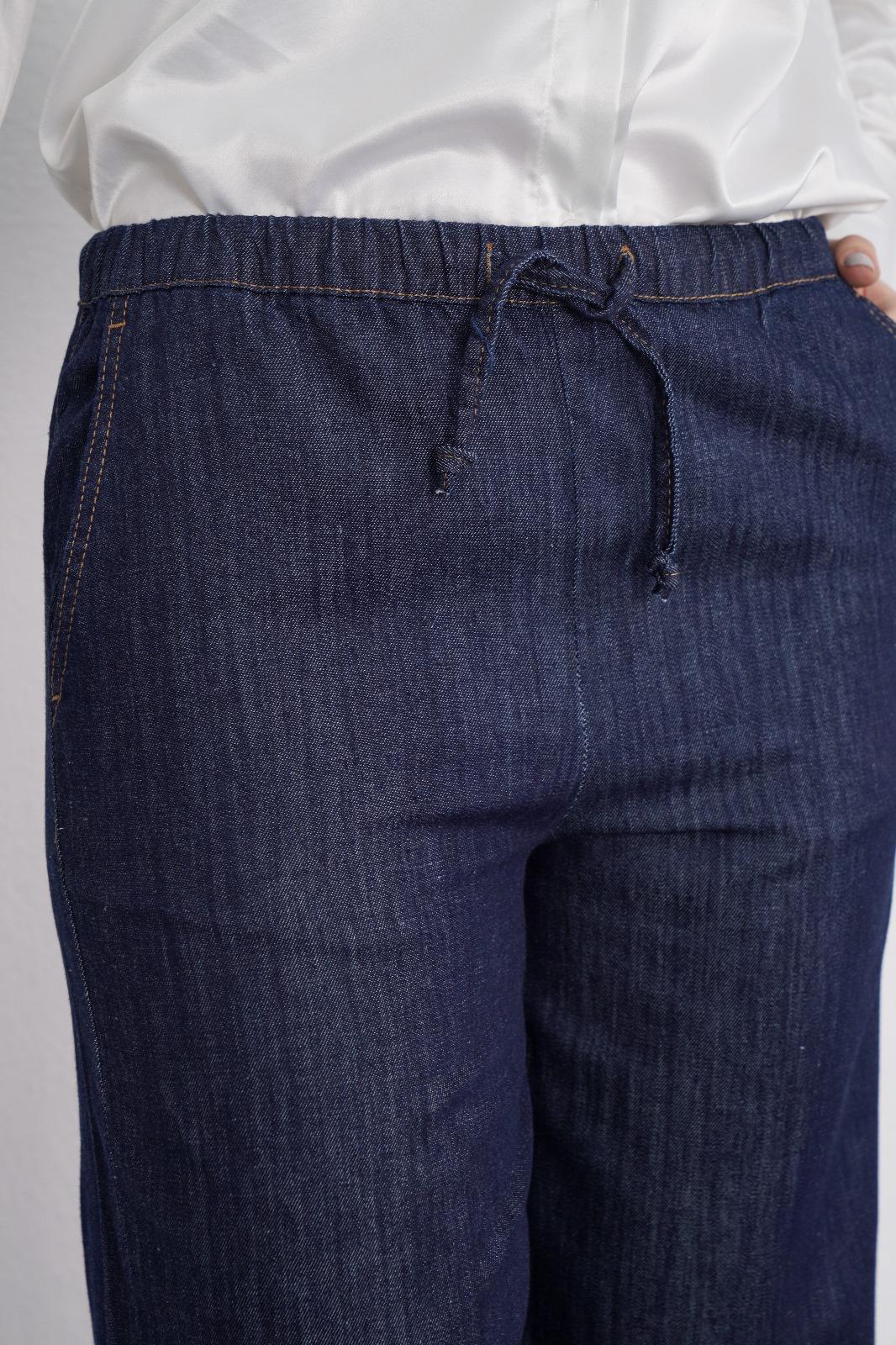 MİZZA Beli Lastikli Bol Paça Kot Pantolon 1571 - Koyu Mavi Beli Lastikli Bol Paça Kot Pantolon 1571 - Bilen Giyim Pantolon 