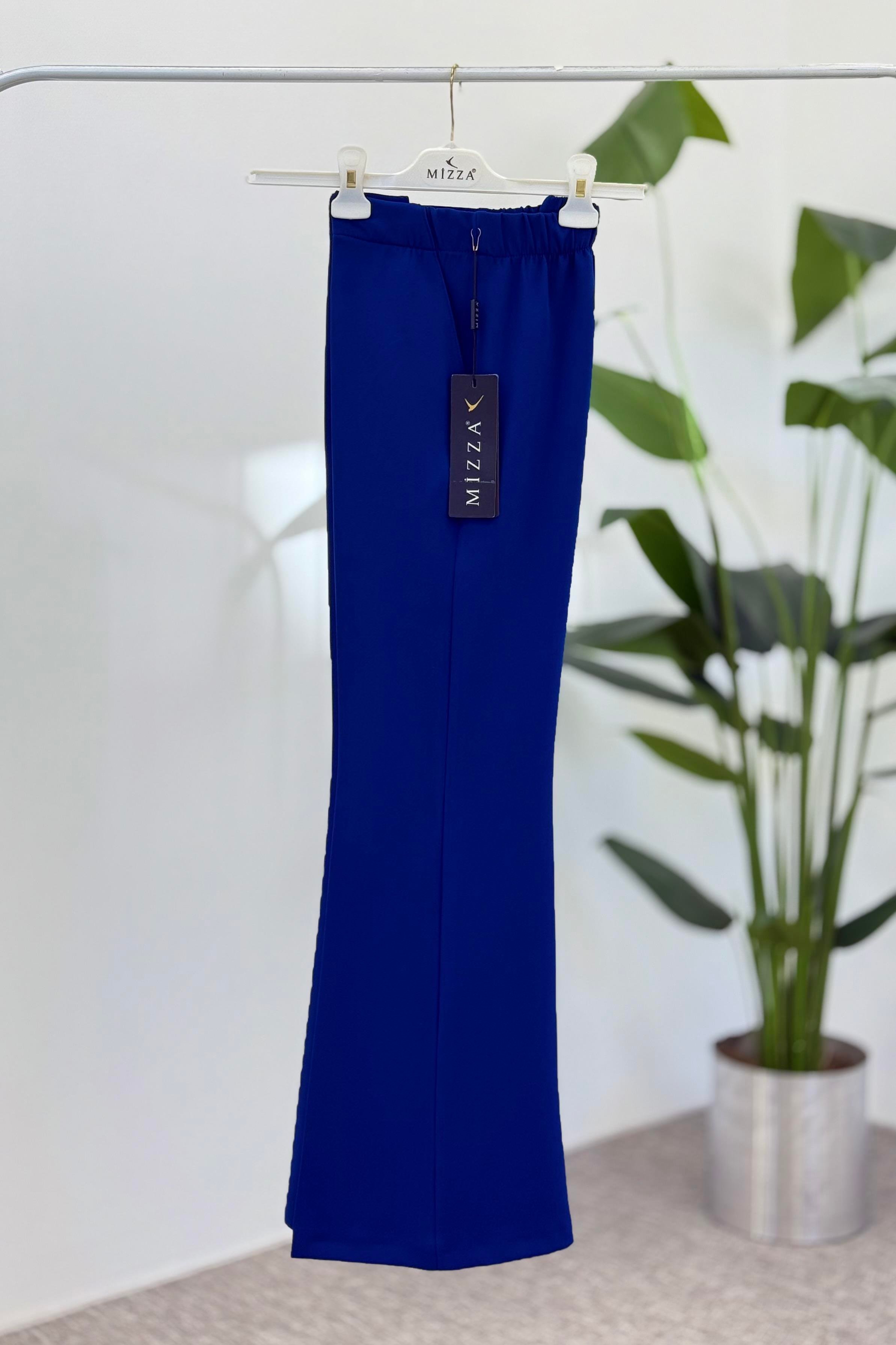 MİZZA Beli Lastikli İspanyol Paça Kumaş Pantolon 1012 - Saks Beli Lastikli İspanyol Paça Kumaş Pantolon 1012 - Bilen Giyim Pantolon 