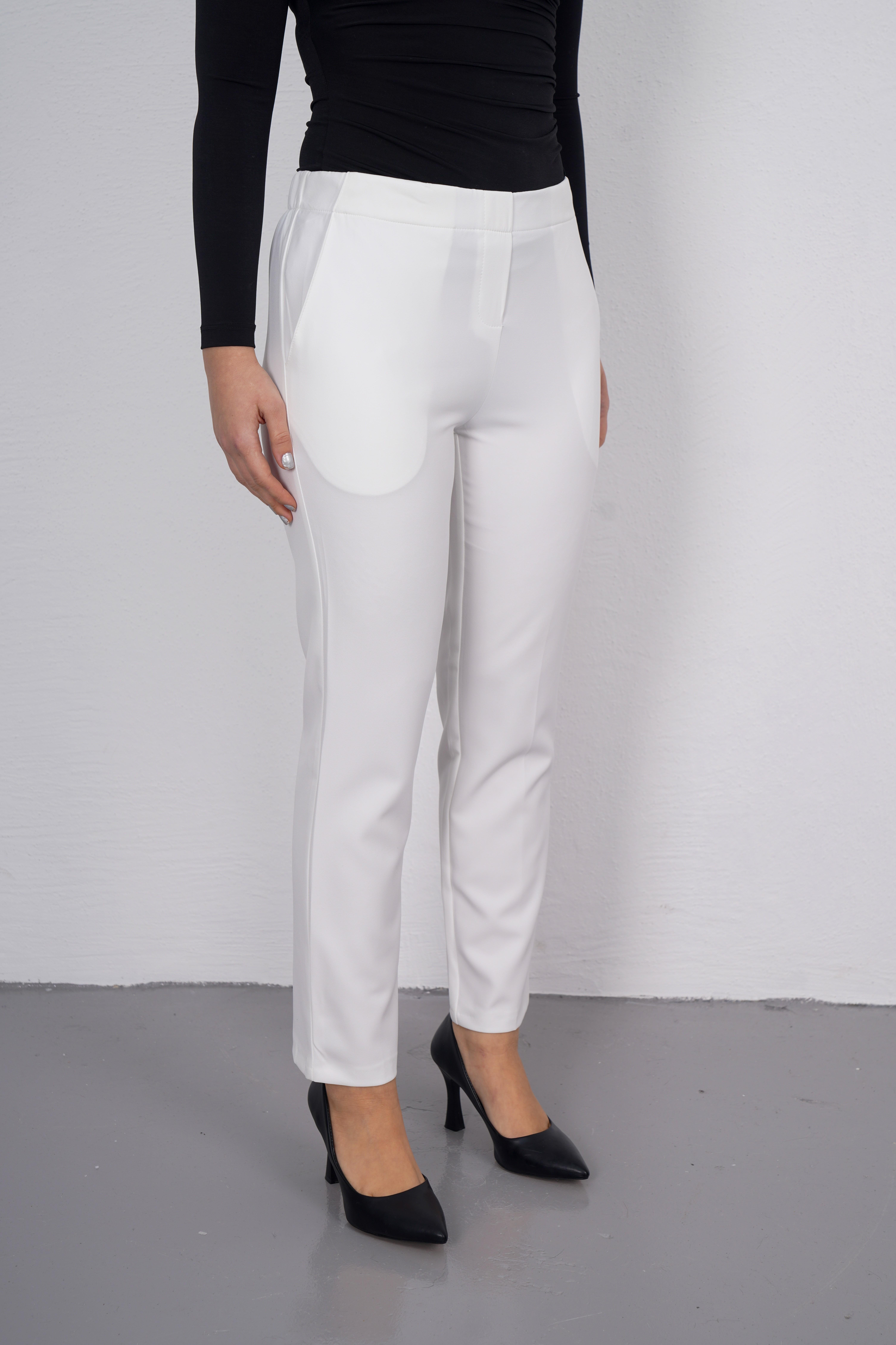 MİZZA Beli Lastikli Klasik Kumaş Pantolon 1013 - Ekru  Pantolon 