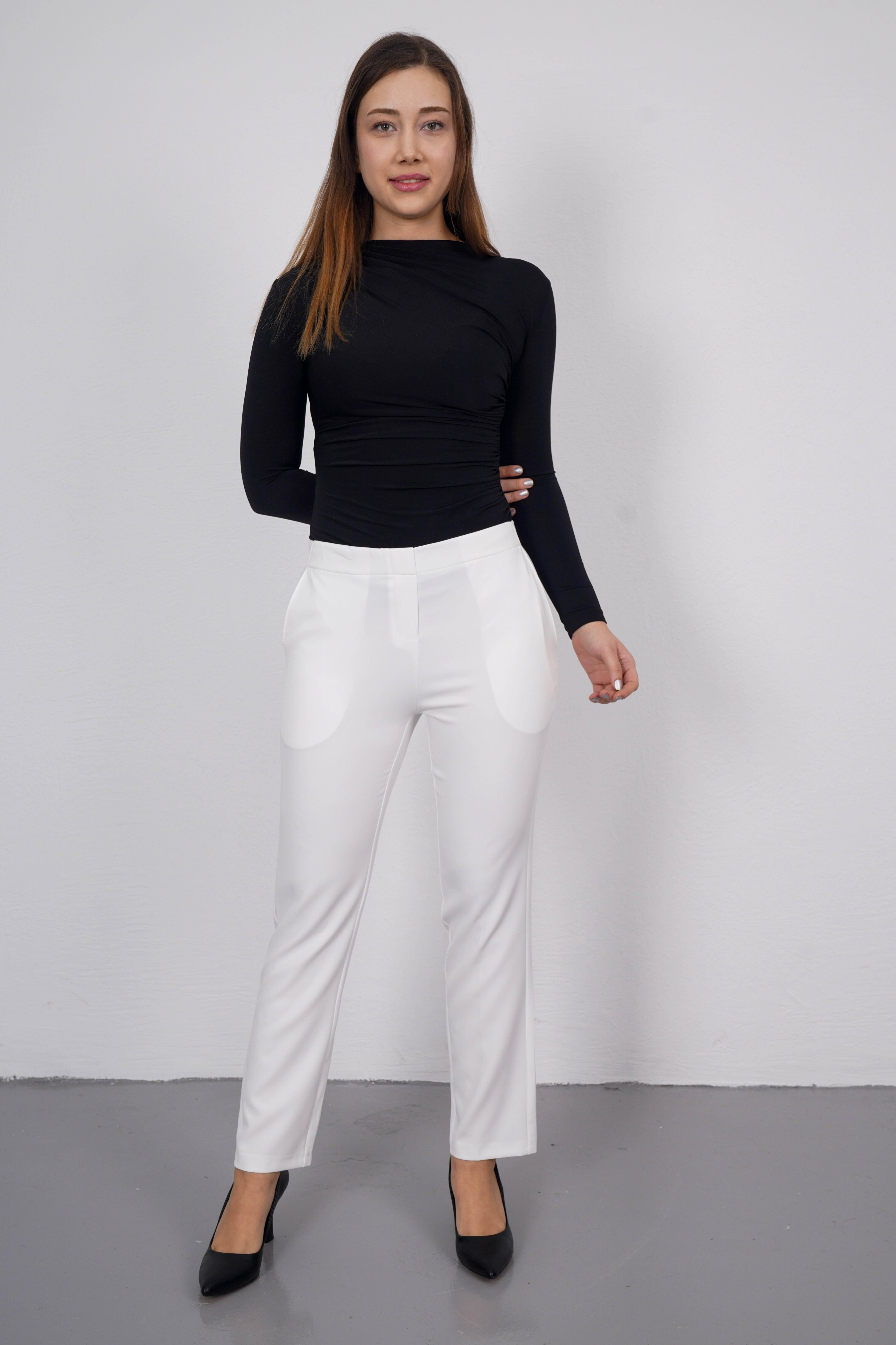 MİZZA Beli Lastikli Klasik Kumaş Pantolon 1013 - Ekru  Pantolon 