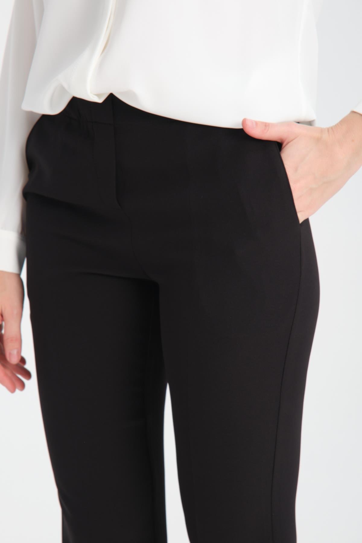 MİZZA Beli Lastikli Klasik Kumaş Pantolon 1013 - Siyah Beli Lastikli Klasik Kumaş Pantolon 1013 - Siyah - Bilen Giyim Pantolon 