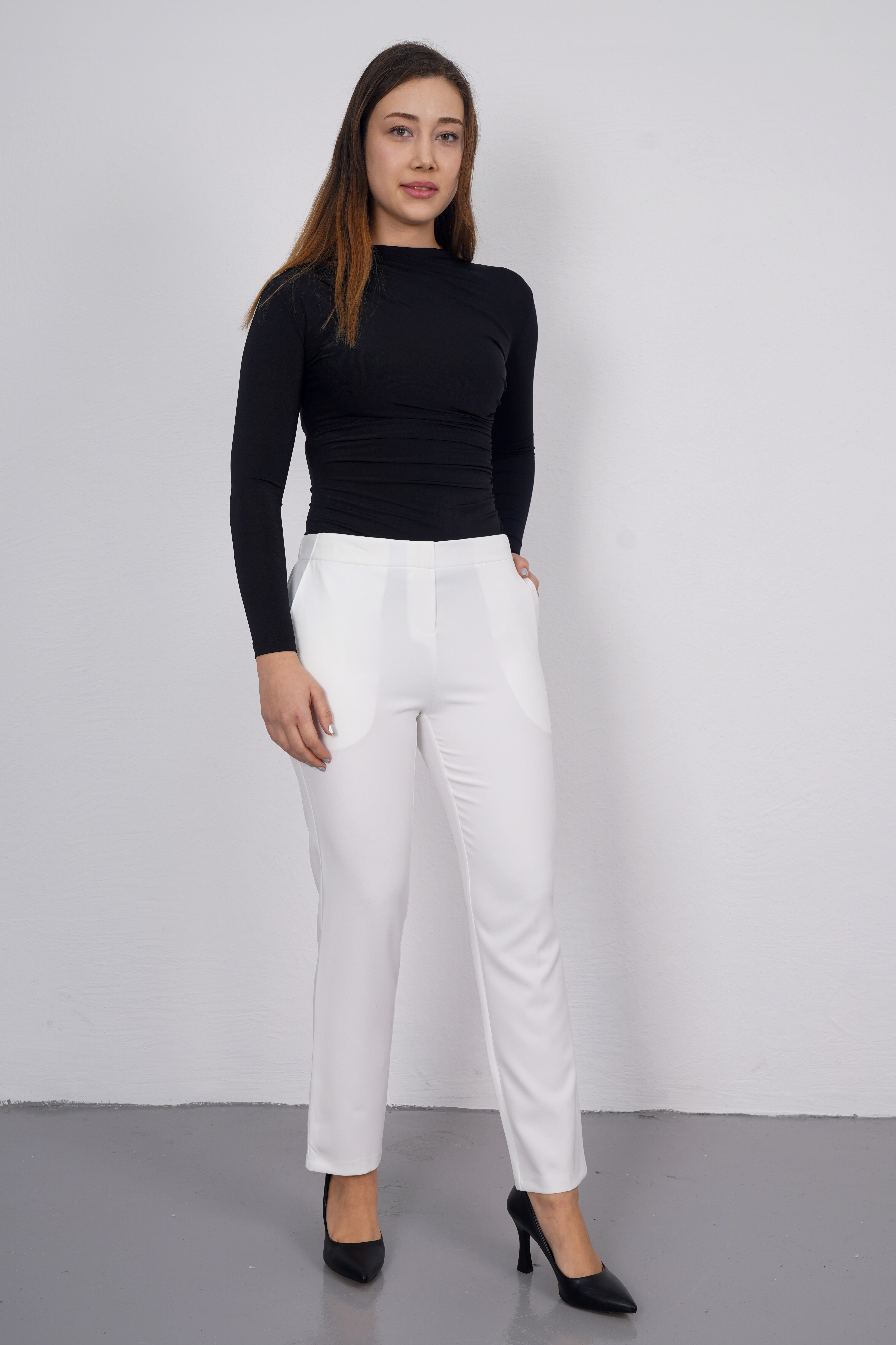 MİZZA Beli Lastikli Klasik Kumaş Pantolon 1013 - Ekru  Pantolon 