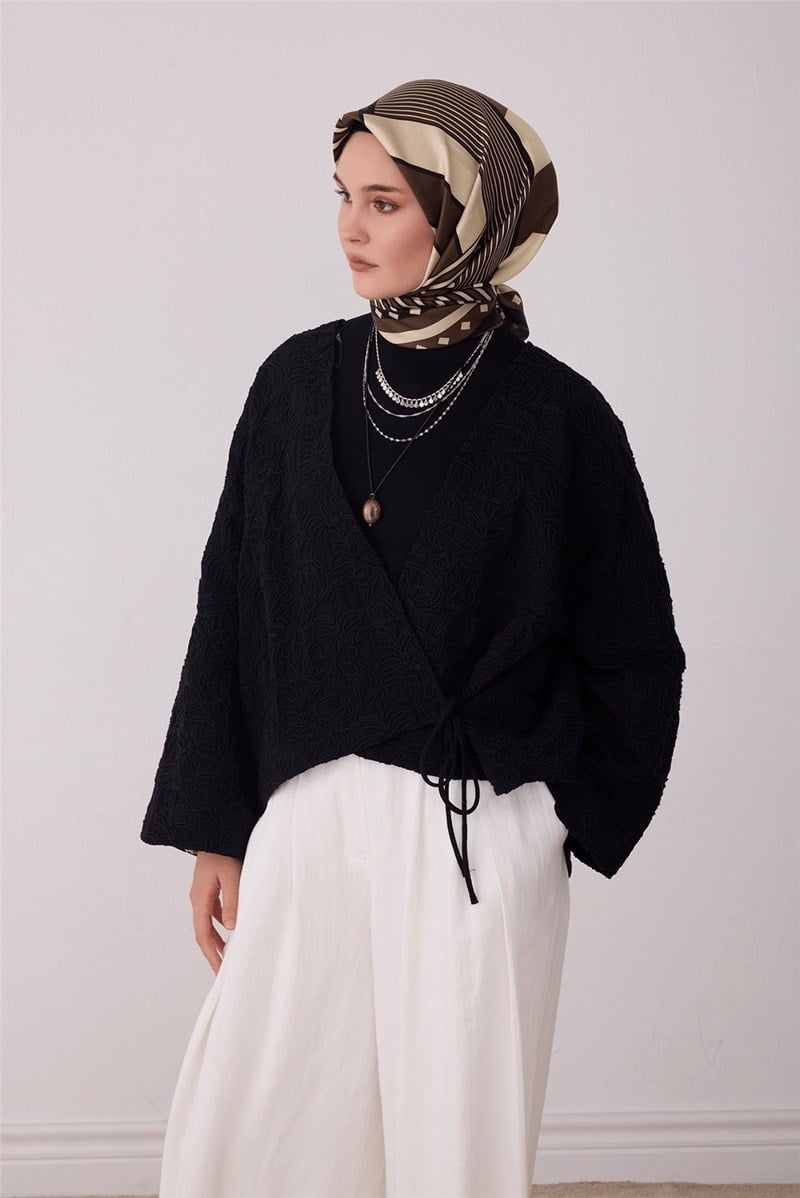 Belli 4401 Köşeli Ritim Geometrik %100 Twill İpek Eşarp - Açık Kahve Eşarp BELLI 