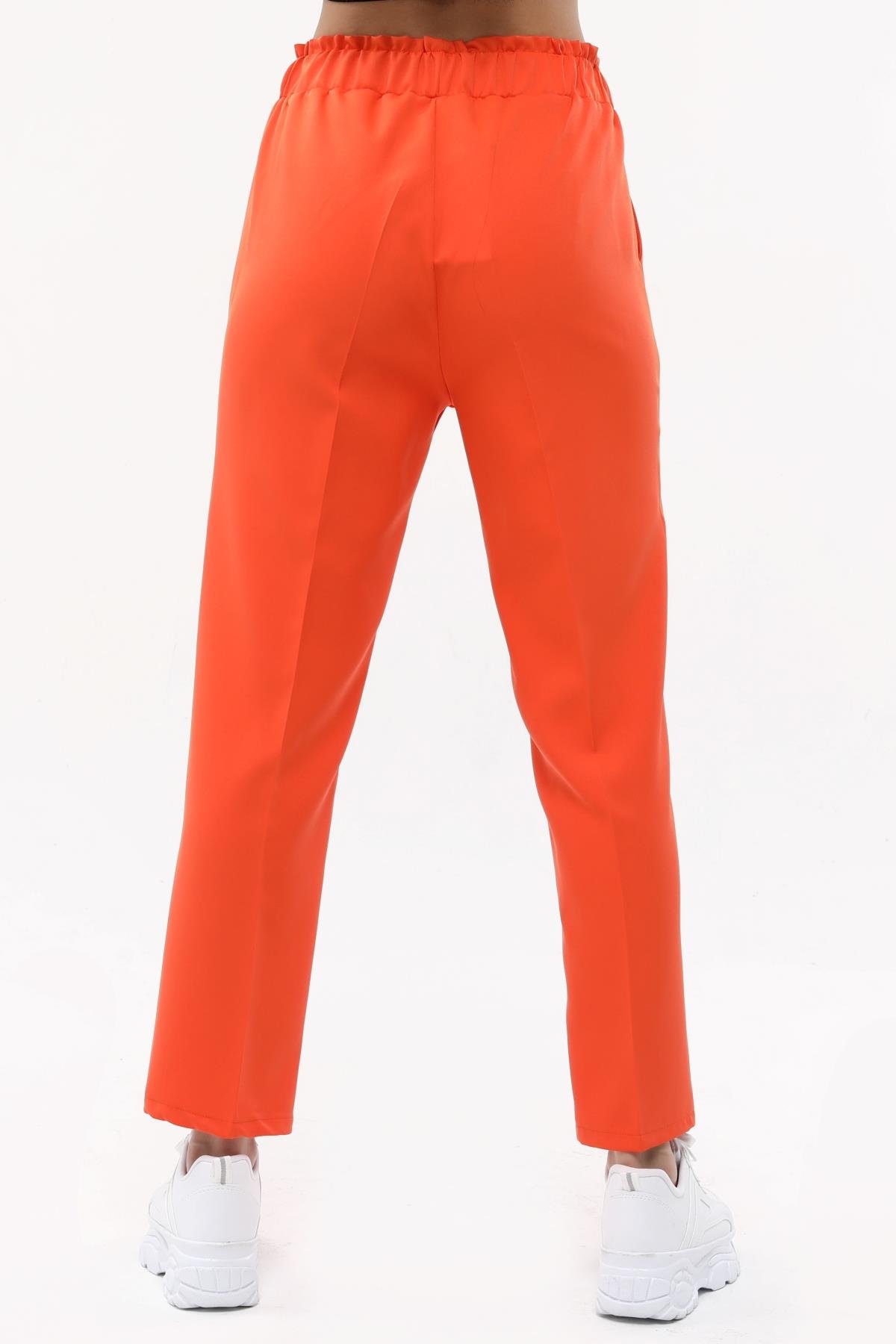 Bilen Exclusive Beli Lastikli Sigaret Havuç Pantolon 85585 - Oranj  Pantolon