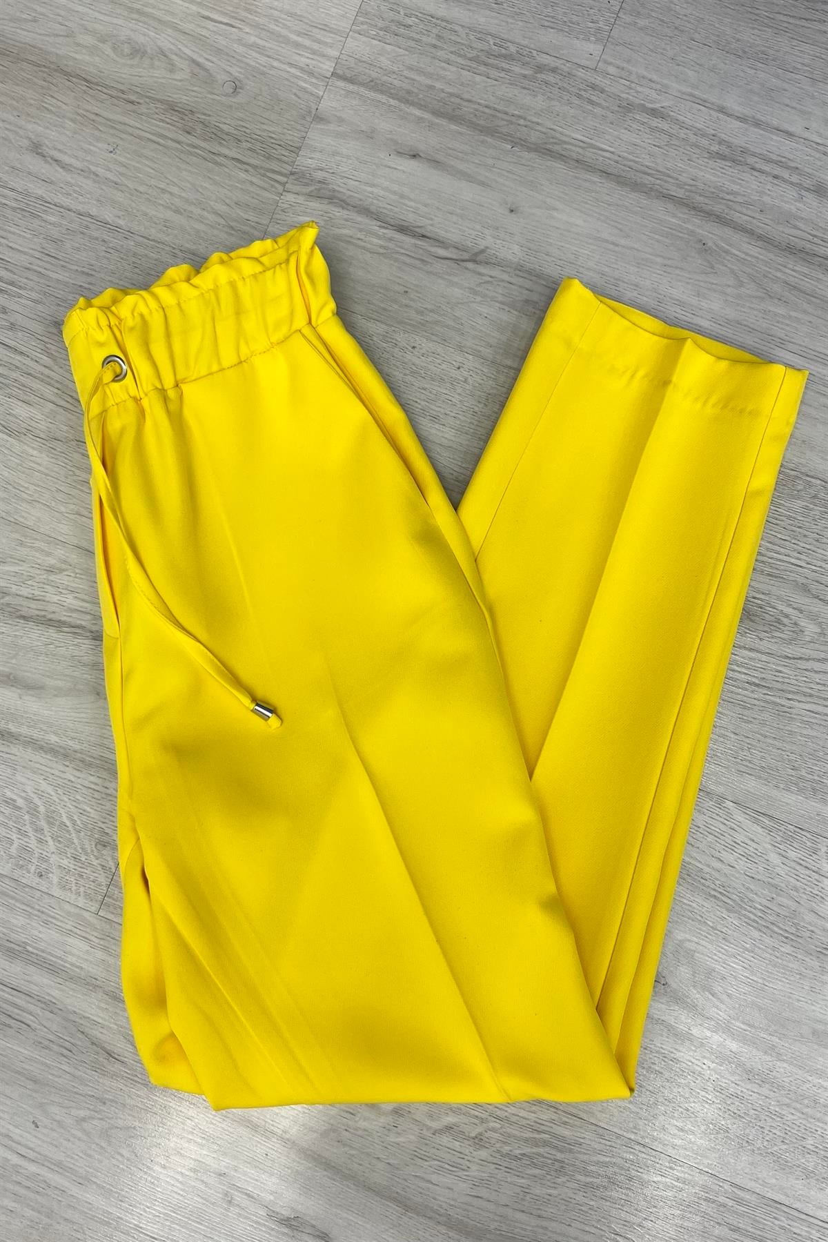 Bilen Exclusive Beli Lastikli Sigaret Havuç Pantolon 85585 - Sarı  Pantolon