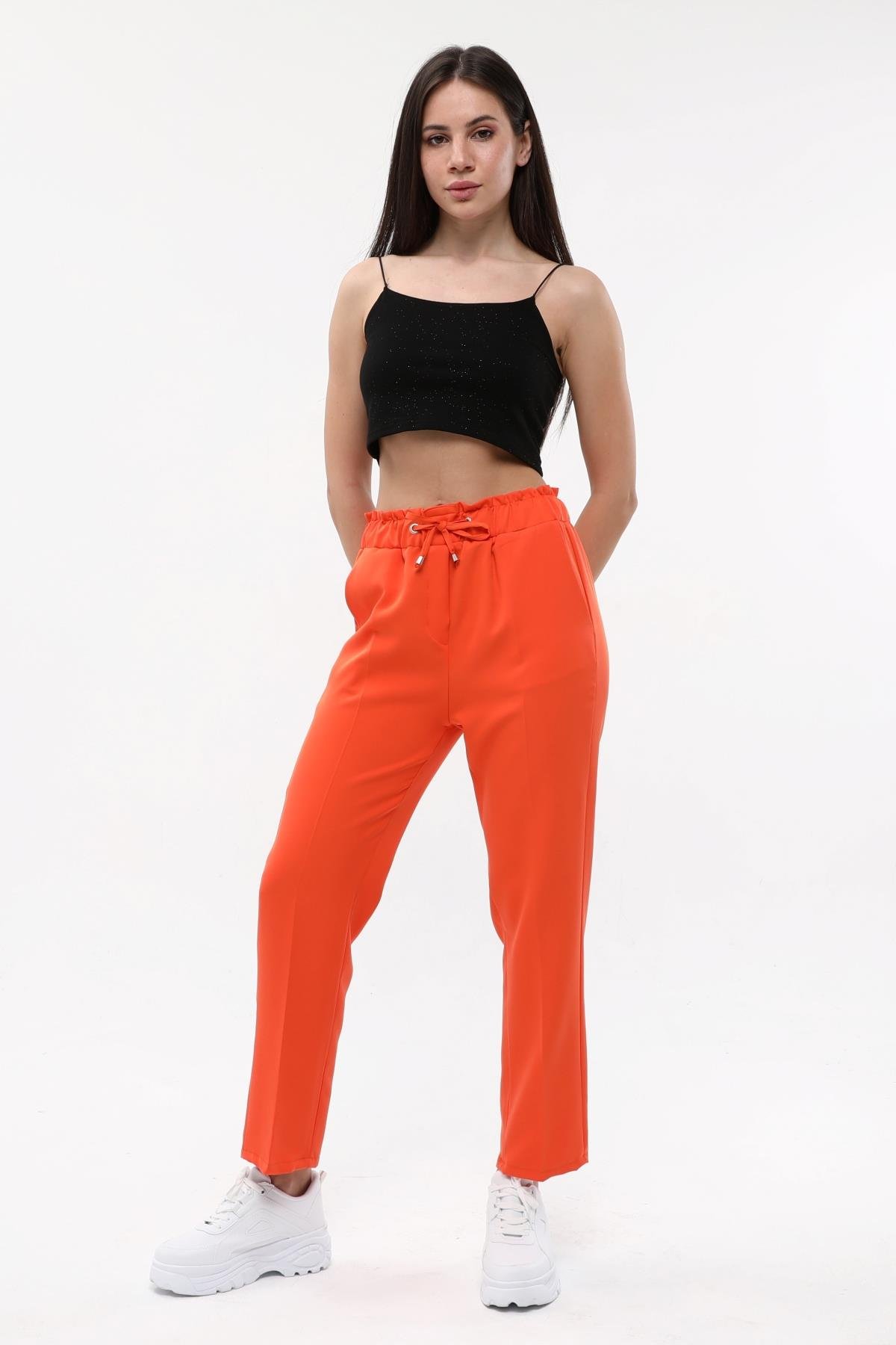Bilen Exclusive Beli Lastikli Sigaret Havuç Pantolon 85585 - Oranj  Pantolon