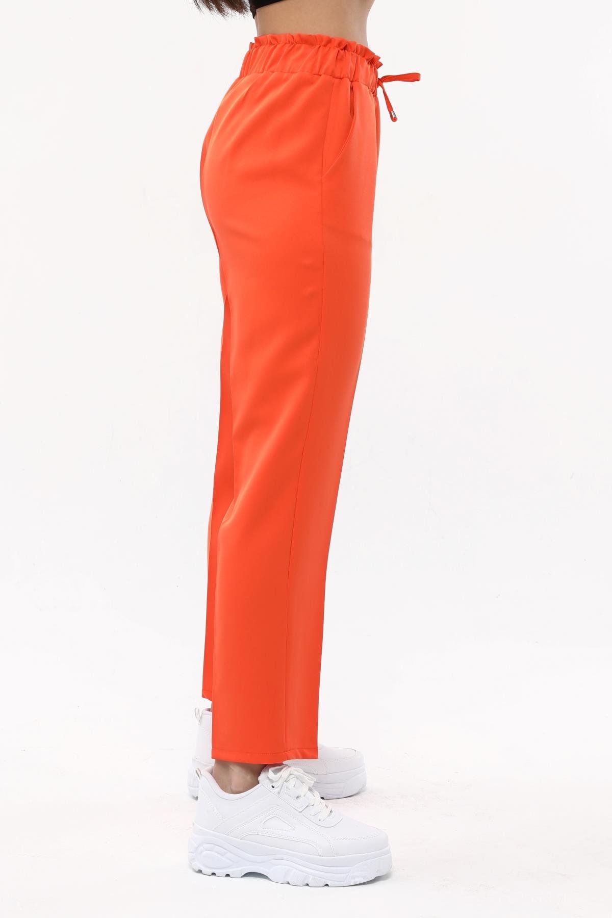 Bilen Exclusive Beli Lastikli Sigaret Havuç Pantolon 85585 - Oranj  Pantolon