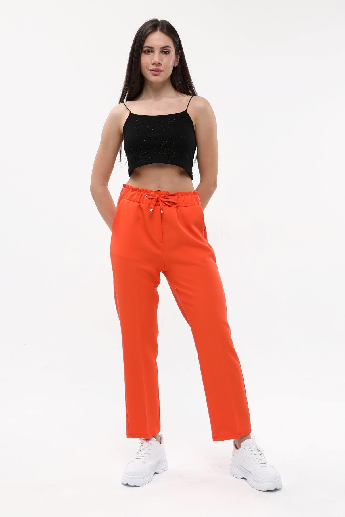 Bilen Exclusive Beli Lastikli Sigaret Havuç Pantolon 85585 - Oranj  Pantolon