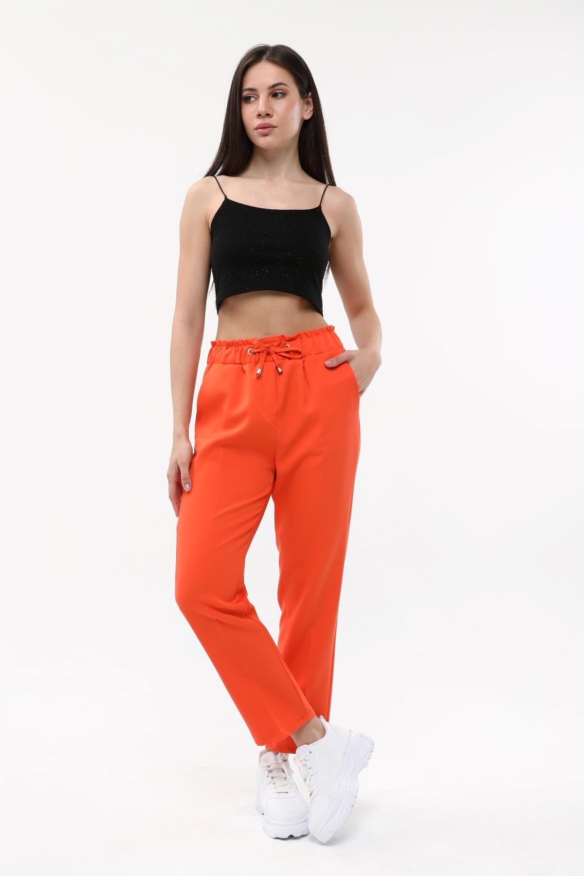 Bilen Exclusive Beli Lastikli Sigaret Havuç Pantolon 85585 - Oranj  Pantolon