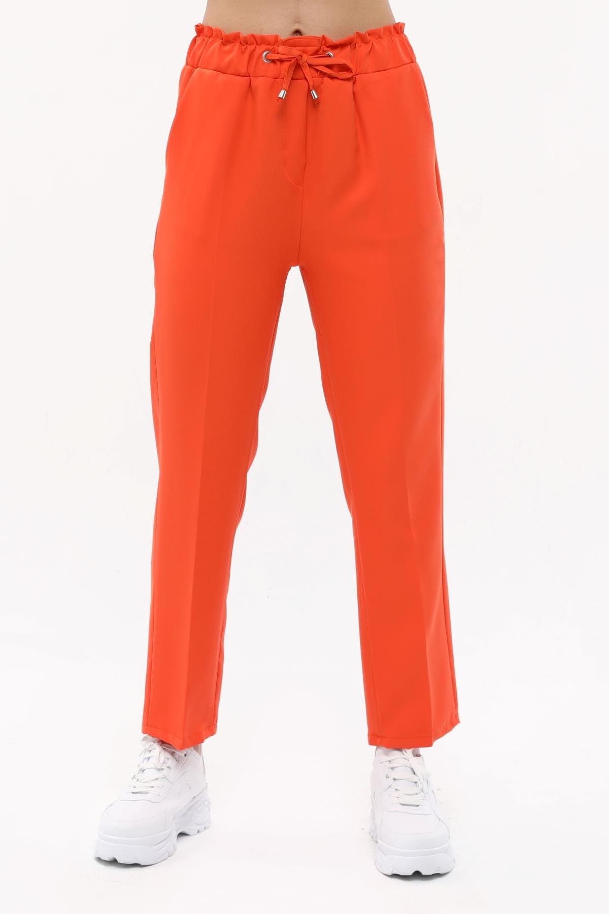 Bilen Exclusive Beli Lastikli Sigaret Havuç Pantolon 85585 - Oranj  Pantolon