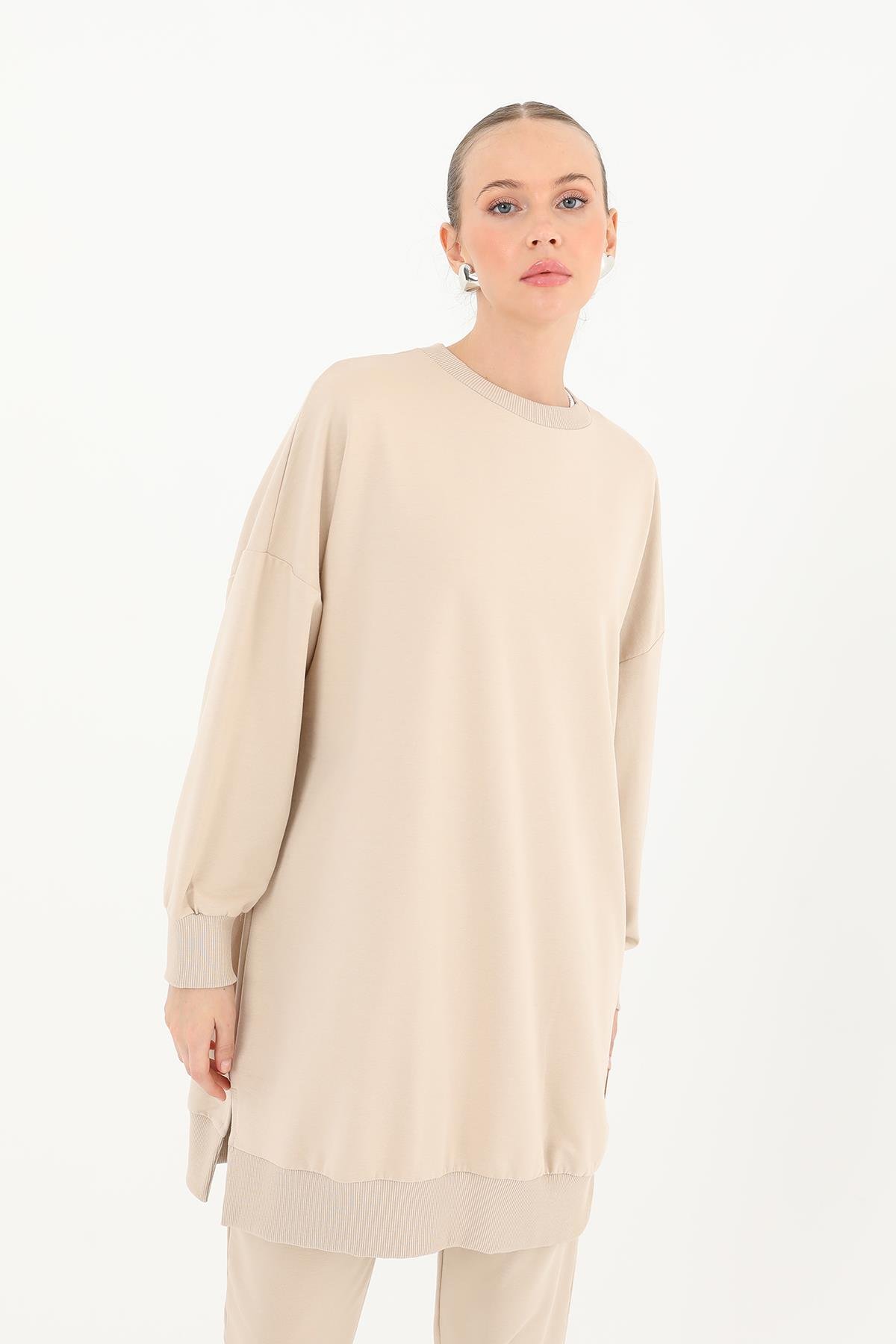PUANE Bisiklet Yaka Basic Araboy Tunik 30644 - Koyu Bej Bisiklet Yaka Basic Araboy Tunik 30644 - Koyu Bej - Bilen Giyim Tunik 