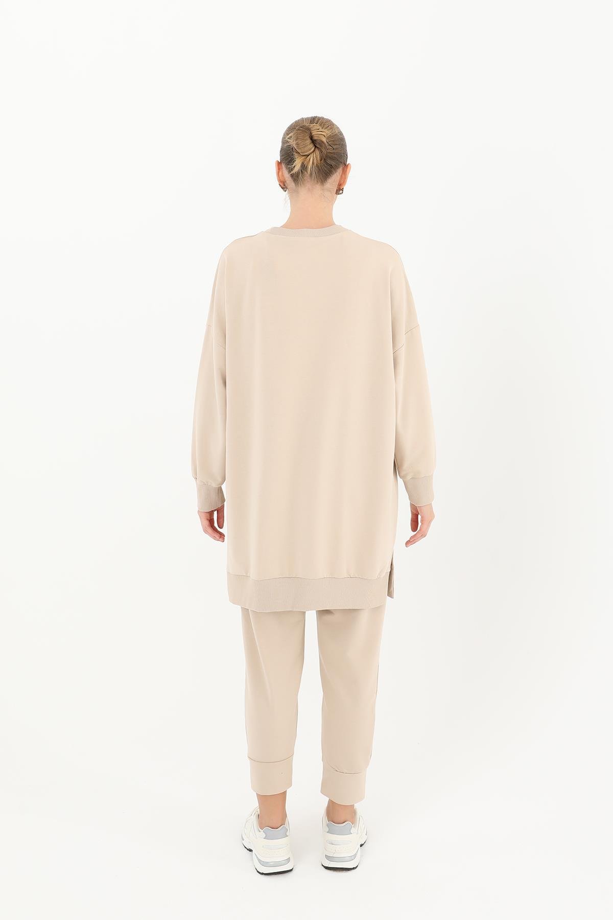 PUANE Bisiklet Yaka Basic Araboy Tunik 30644 - Koyu Bej Bisiklet Yaka Basic Araboy Tunik 30644 - Koyu Bej - Bilen Giyim Tunik 