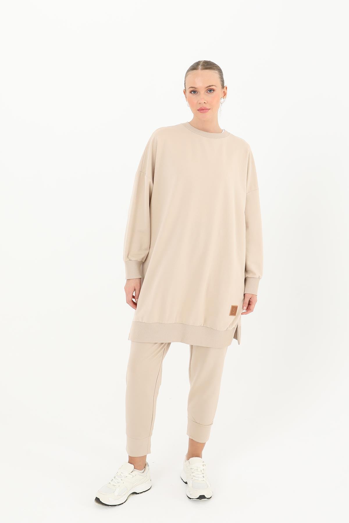 PUANE Bisiklet Yaka Basic Araboy Tunik 30644 - Koyu Bej Bisiklet Yaka Basic Araboy Tunik 30644 - Koyu Bej - Bilen Giyim Tunik 