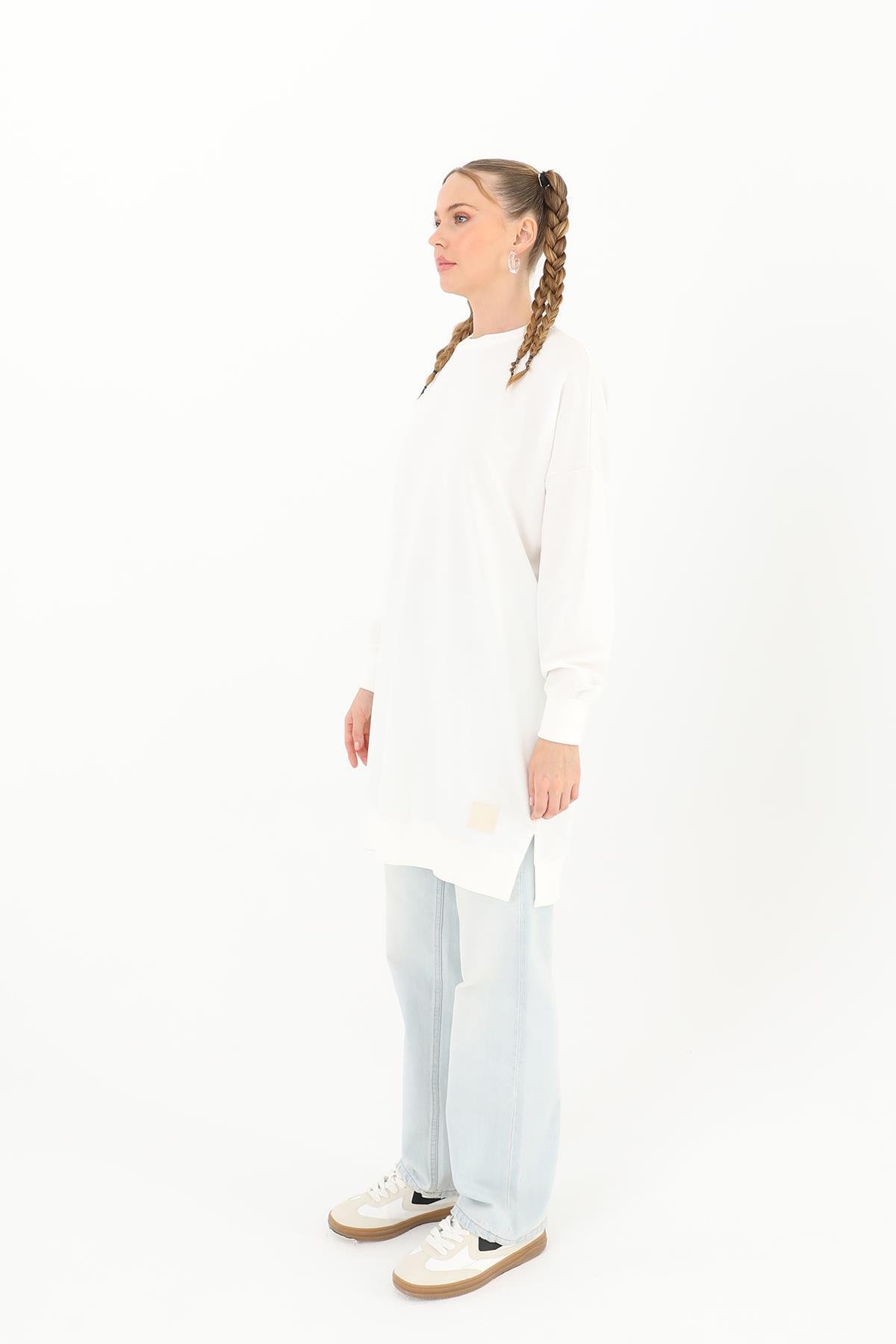 PUANE Bisiklet Yaka Basic Araboy Tunik 30644 - Ekru Bisiklet Yaka Basic Araboy Tunik 30644 - Ekru - Bilen Giyim Tunik 
