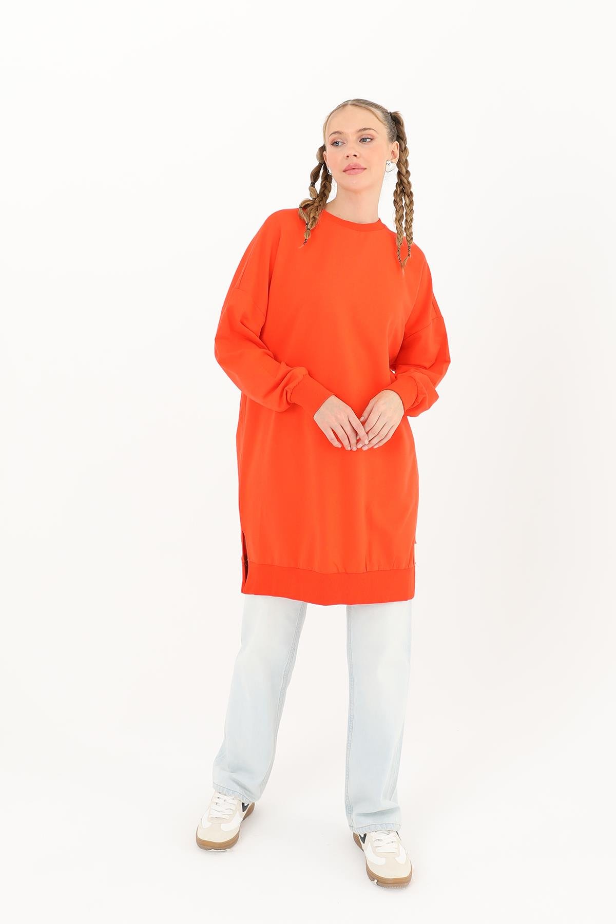 PUANE Bisiklet Yaka Basic Araboy Tunik 30644 - Açık Kırmızı Bisiklet Yaka Basic Araboy Tunik 30644 - Açık Kırmızı - Bilen Giyim Tunik 