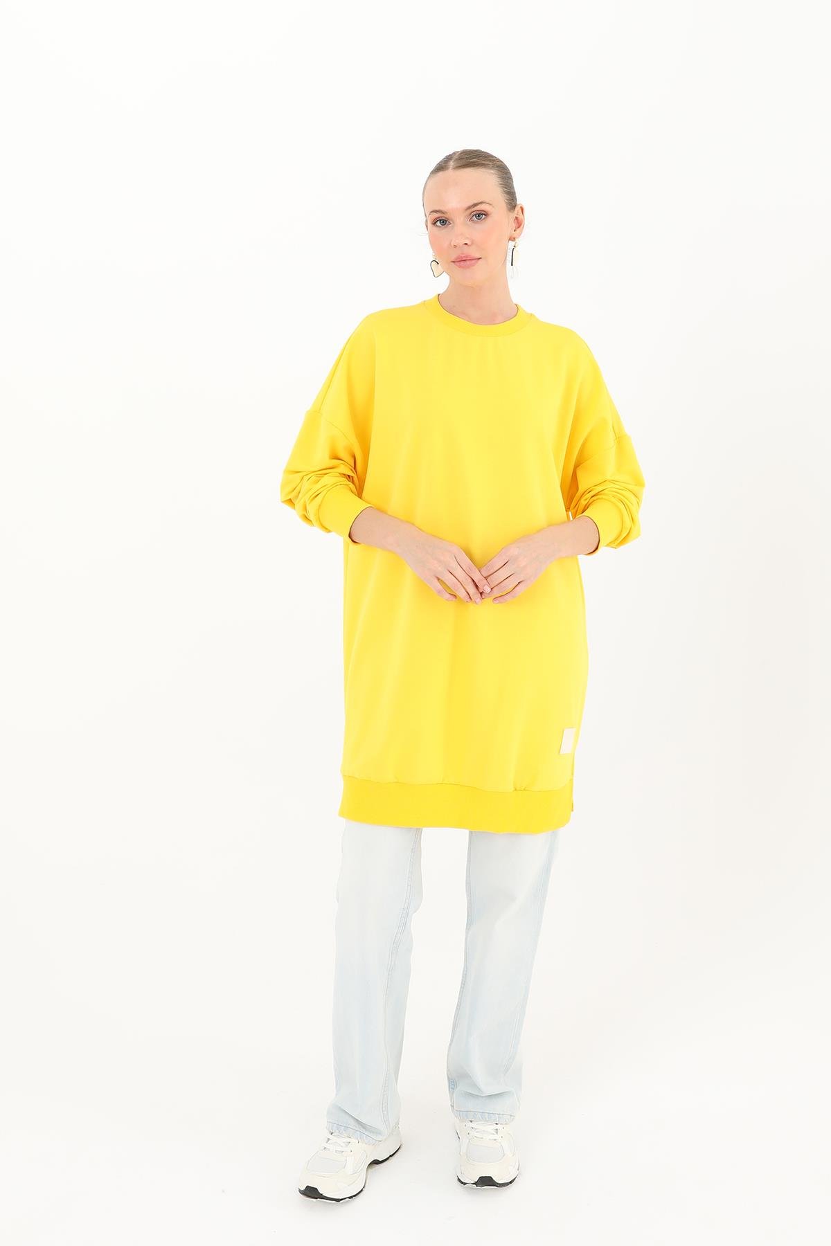 PUANE Bisiklet Yaka Basic Araboy Tunik 30644 - Sarı Bisiklet Yaka Basic Araboy Tunik 30644 - Sarı - Bilen Giyim Tunik 