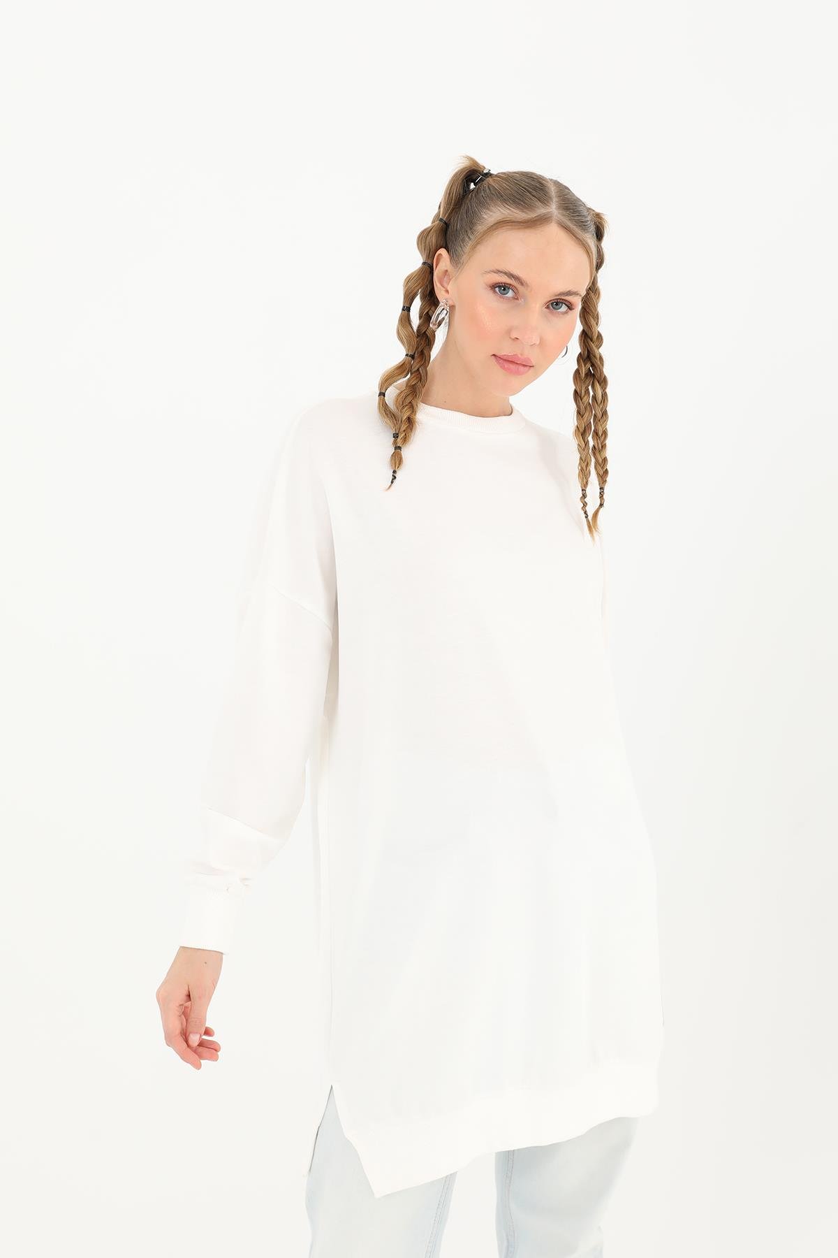 PUANE Bisiklet Yaka Basic Araboy Tunik 30644 - Ekru Bisiklet Yaka Basic Araboy Tunik 30644 - Ekru - Bilen Giyim Tunik 