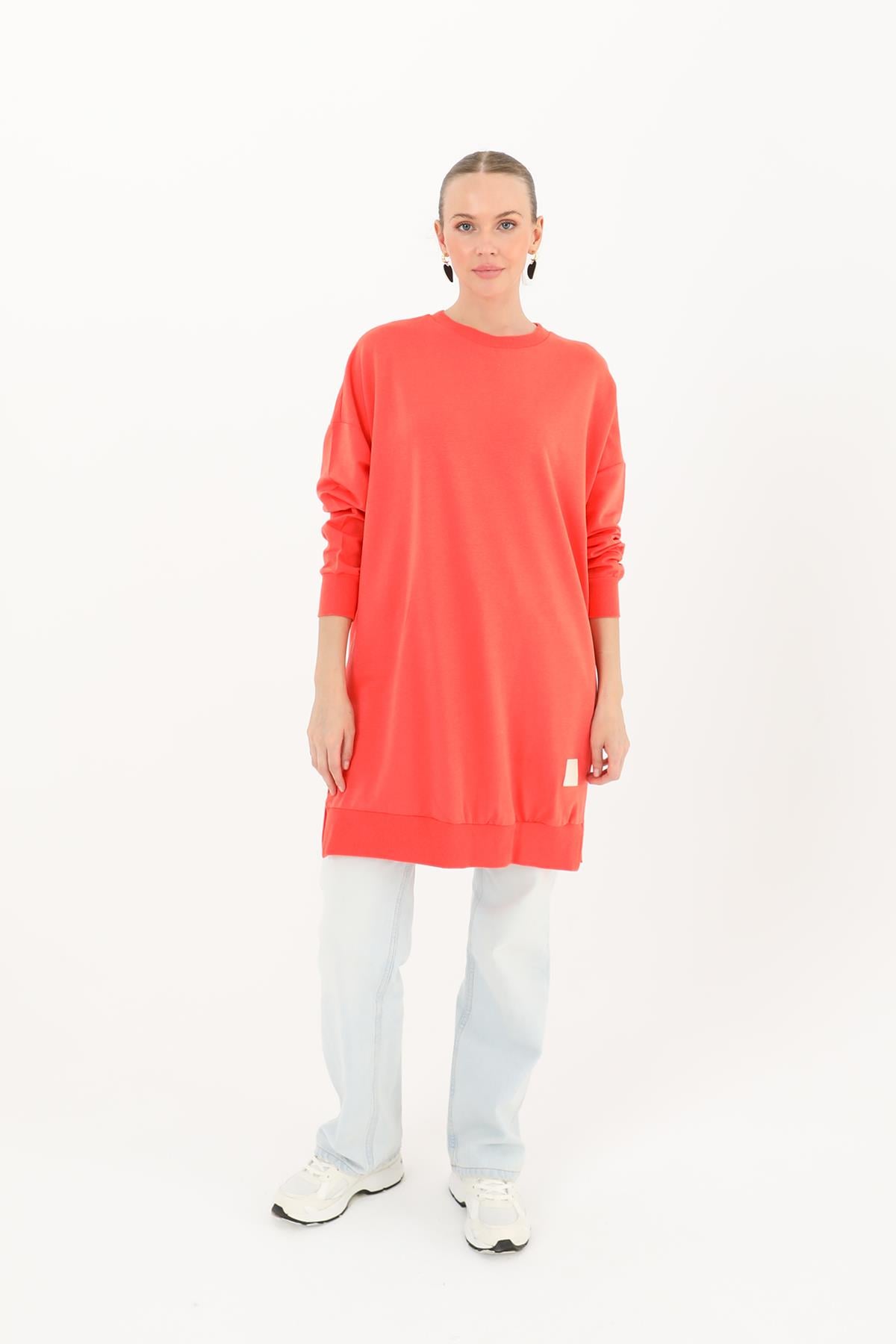 PUANE Bisiklet Yaka Basic Araboy Tunik 30644 - Koral Bisiklet Yaka Basic Araboy Tunik 30644 - Koral - Bilen Giyim Tunik 