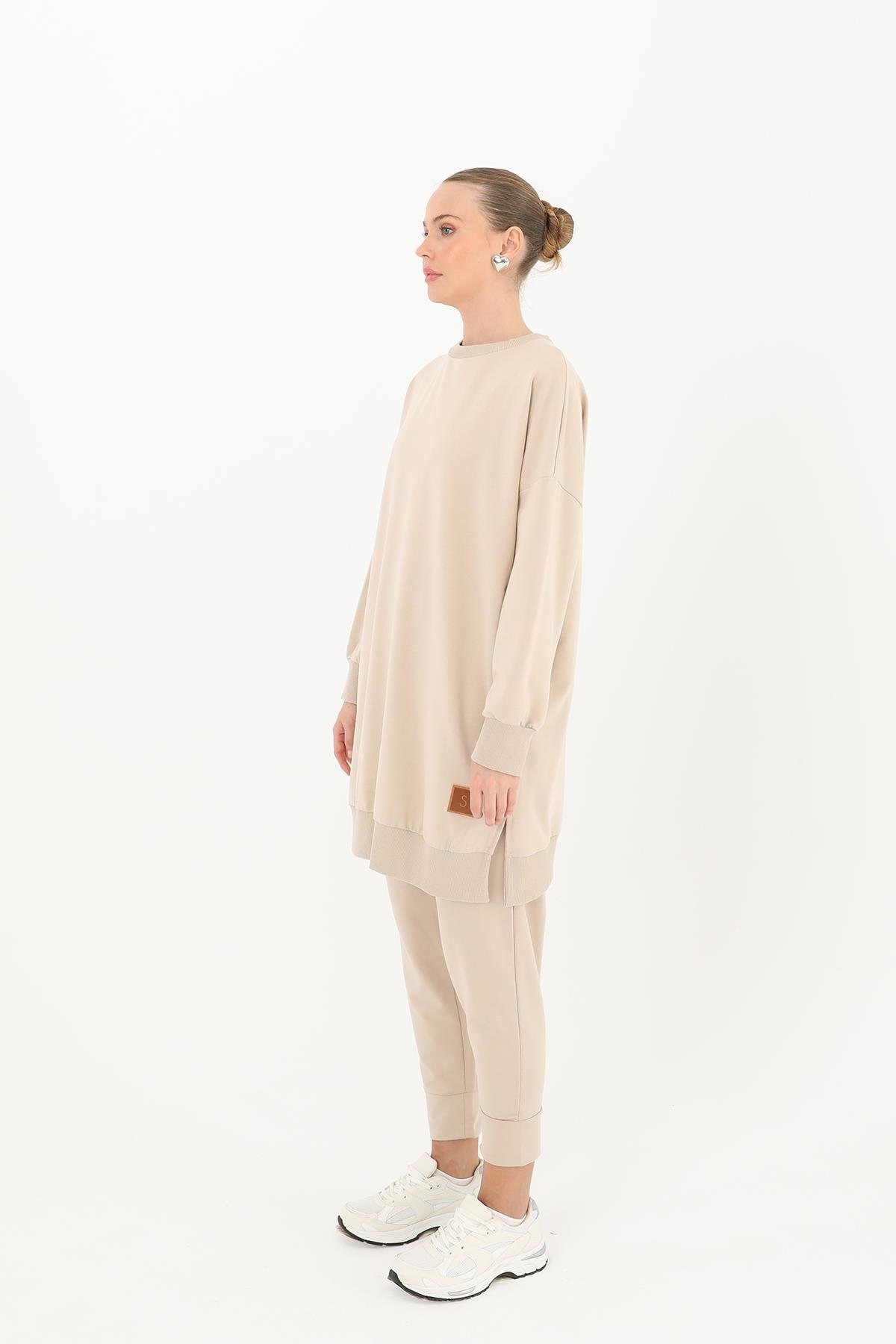 PUANE Bisiklet Yaka Basic Araboy Tunik 30644 - Koyu Bej Bisiklet Yaka Basic Araboy Tunik 30644 - Koyu Bej - Bilen Giyim Tunik 