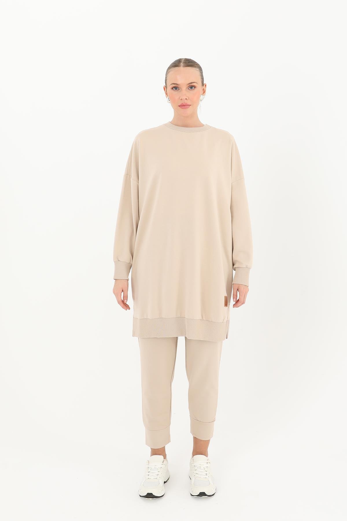 PUANE Bisiklet Yaka Basic Araboy Tunik 30644 - Koyu Bej Bisiklet Yaka Basic Araboy Tunik 30644 - Koyu Bej - Bilen Giyim Tunik 