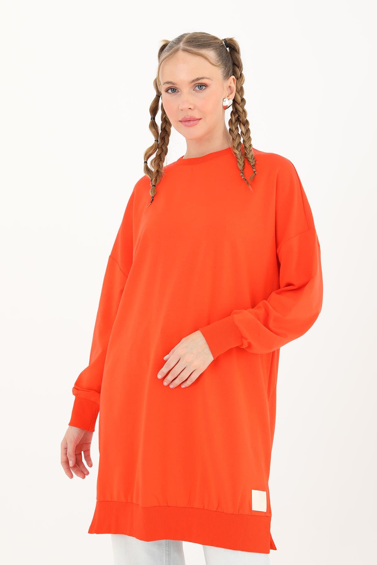 PUANE Bisiklet Yaka Basic Araboy Tunik 30644 - Açık Kırmızı Bisiklet Yaka Basic Araboy Tunik 30644 - Açık Kırmızı - Bilen Giyim Tunik 