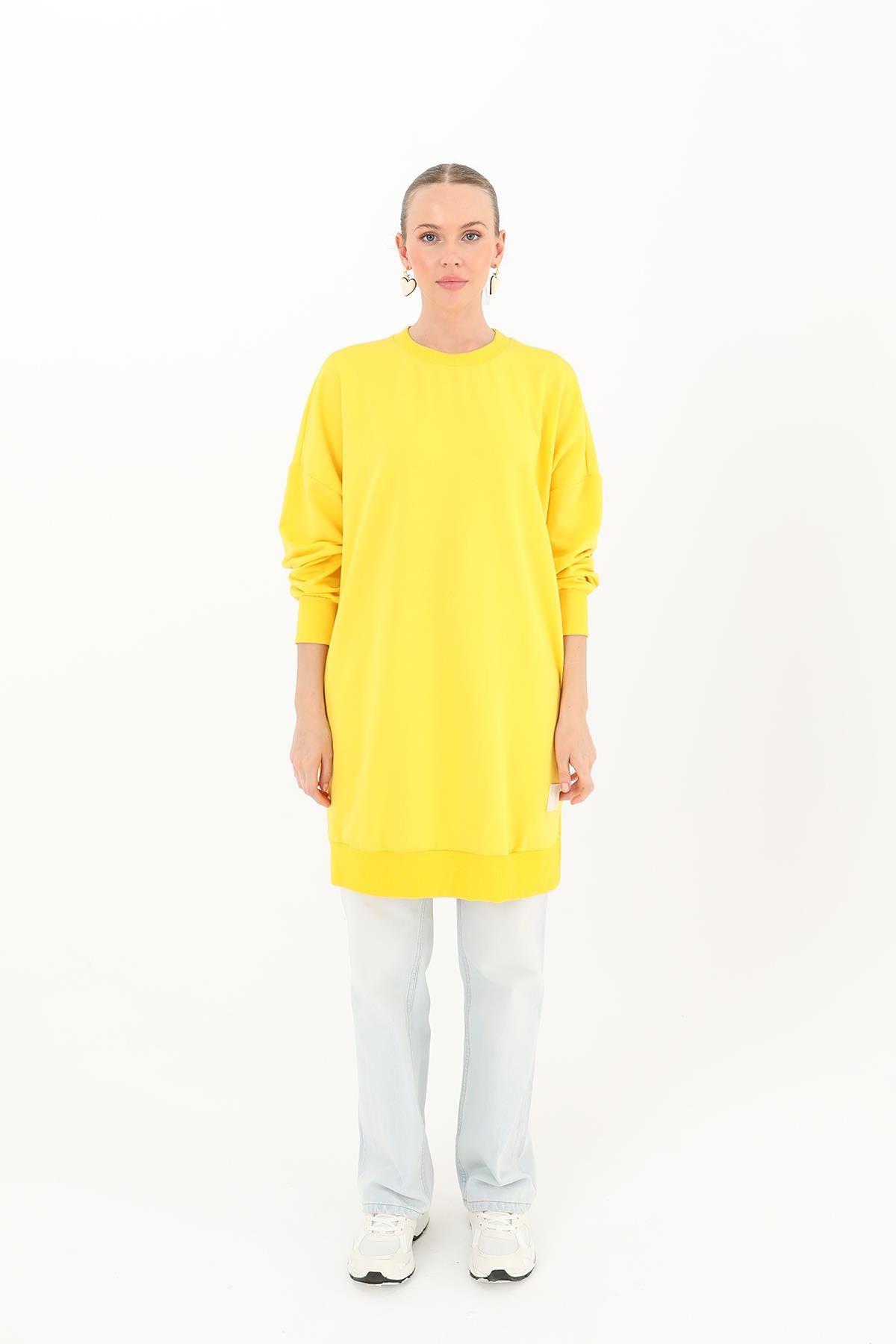 PUANE Bisiklet Yaka Basic Araboy Tunik 30644 - Sarı Bisiklet Yaka Basic Araboy Tunik 30644 - Sarı - Bilen Giyim Tunik 