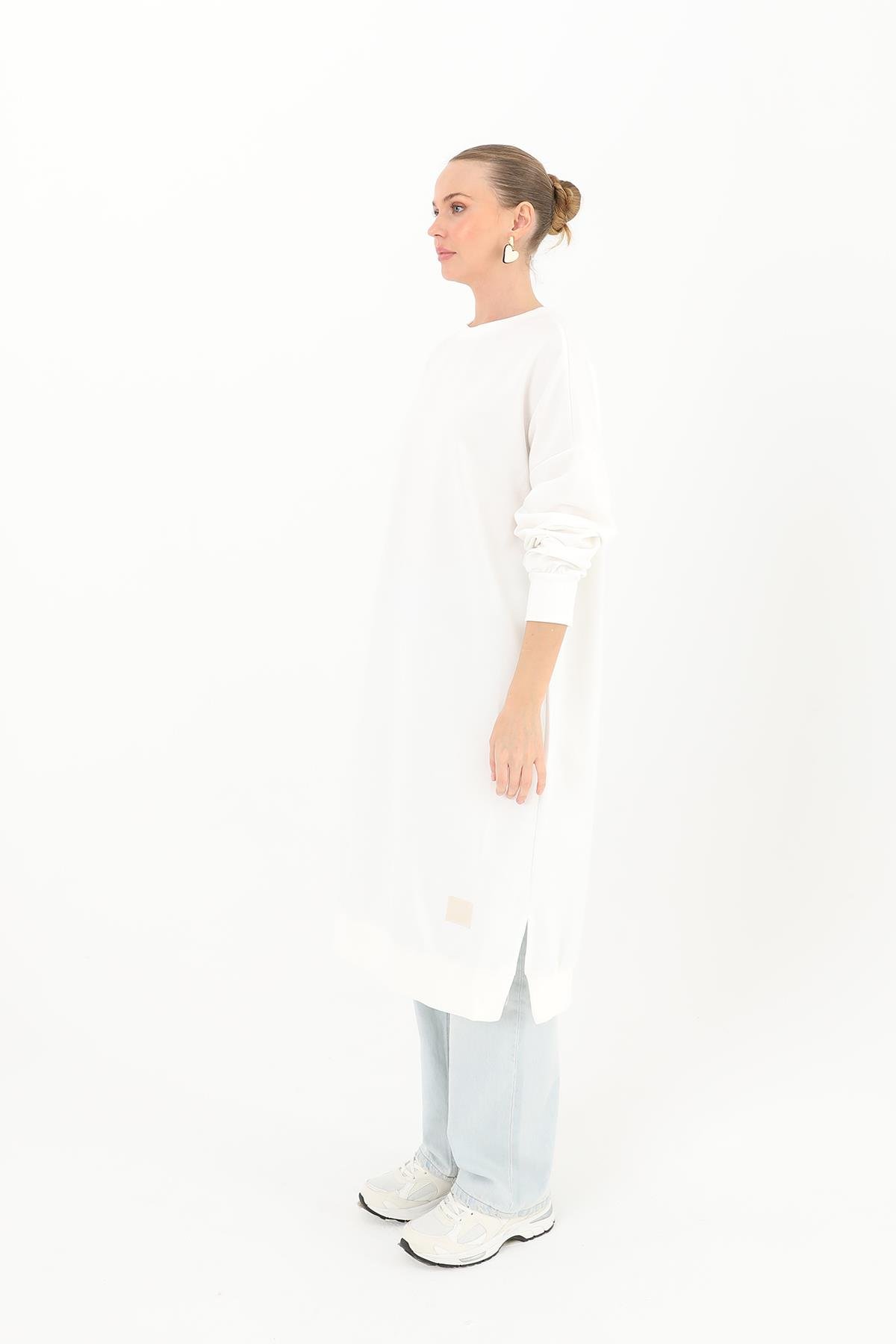 PUANE Bisiklet Yaka Basic Uzun Boy Tunik 30645 - Ekru Bisiklet Yaka Basic Uzun Boy Tunik 30645 - Ekru - Bilen Giyim Tunik 
