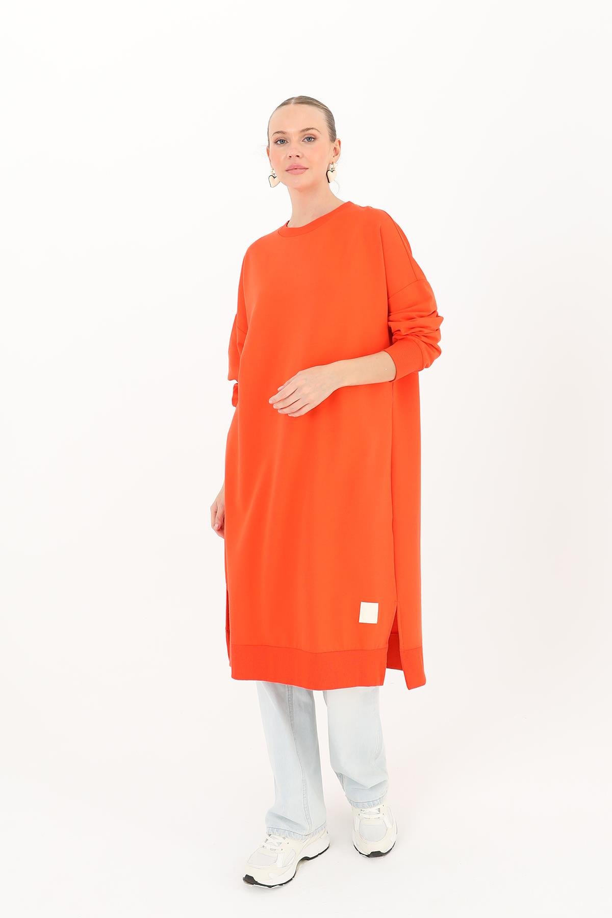 PUANE Bisiklet Yaka Basic Uzun Boy Tunik 30645 - Açık Kırmızı Bisiklet Yaka Basic Uzun Boy Tunik 30645 - Açık Kırmızı - Bilen Giyim Tunik 