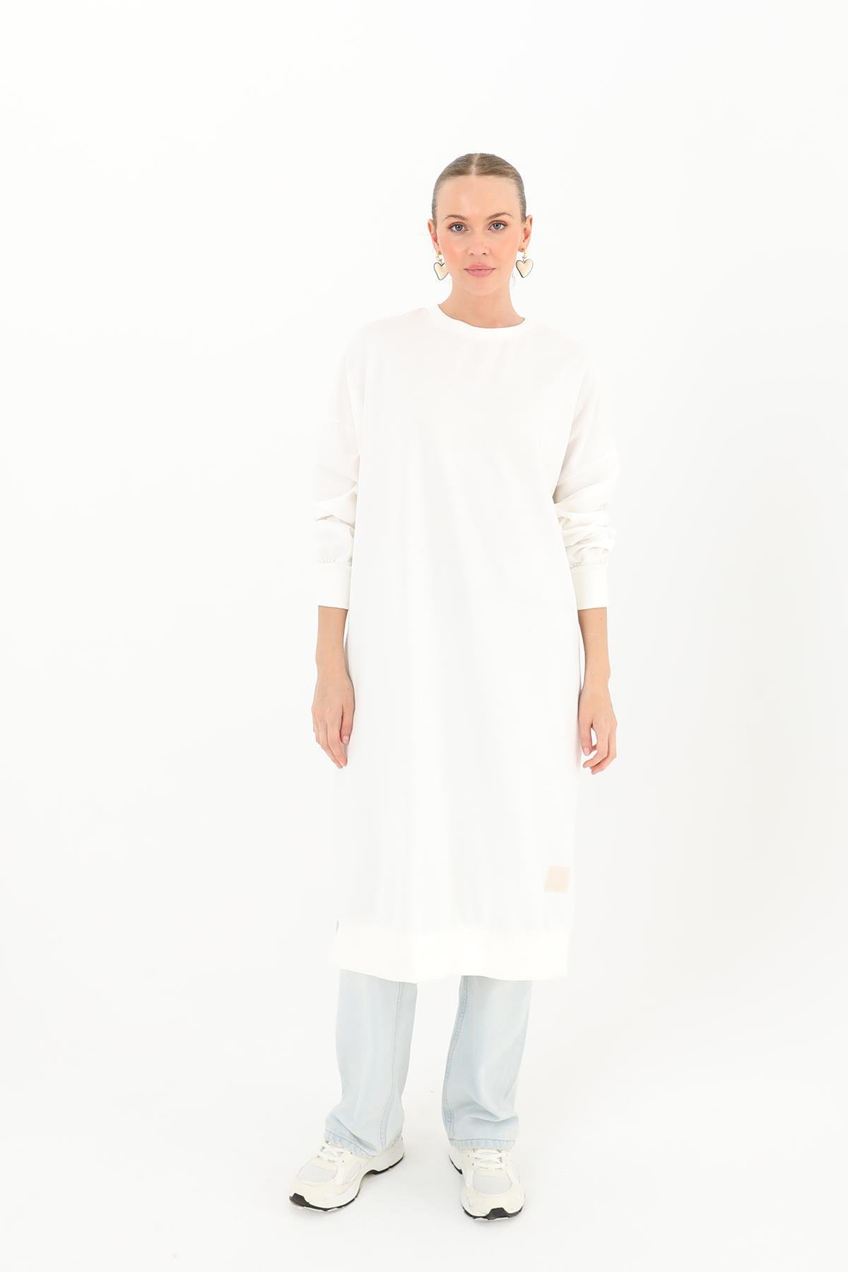 PUANE Bisiklet Yaka Basic Uzun Boy Tunik 30645 - Ekru Bisiklet Yaka Basic Uzun Boy Tunik 30645 - Ekru - Bilen Giyim Tunik 