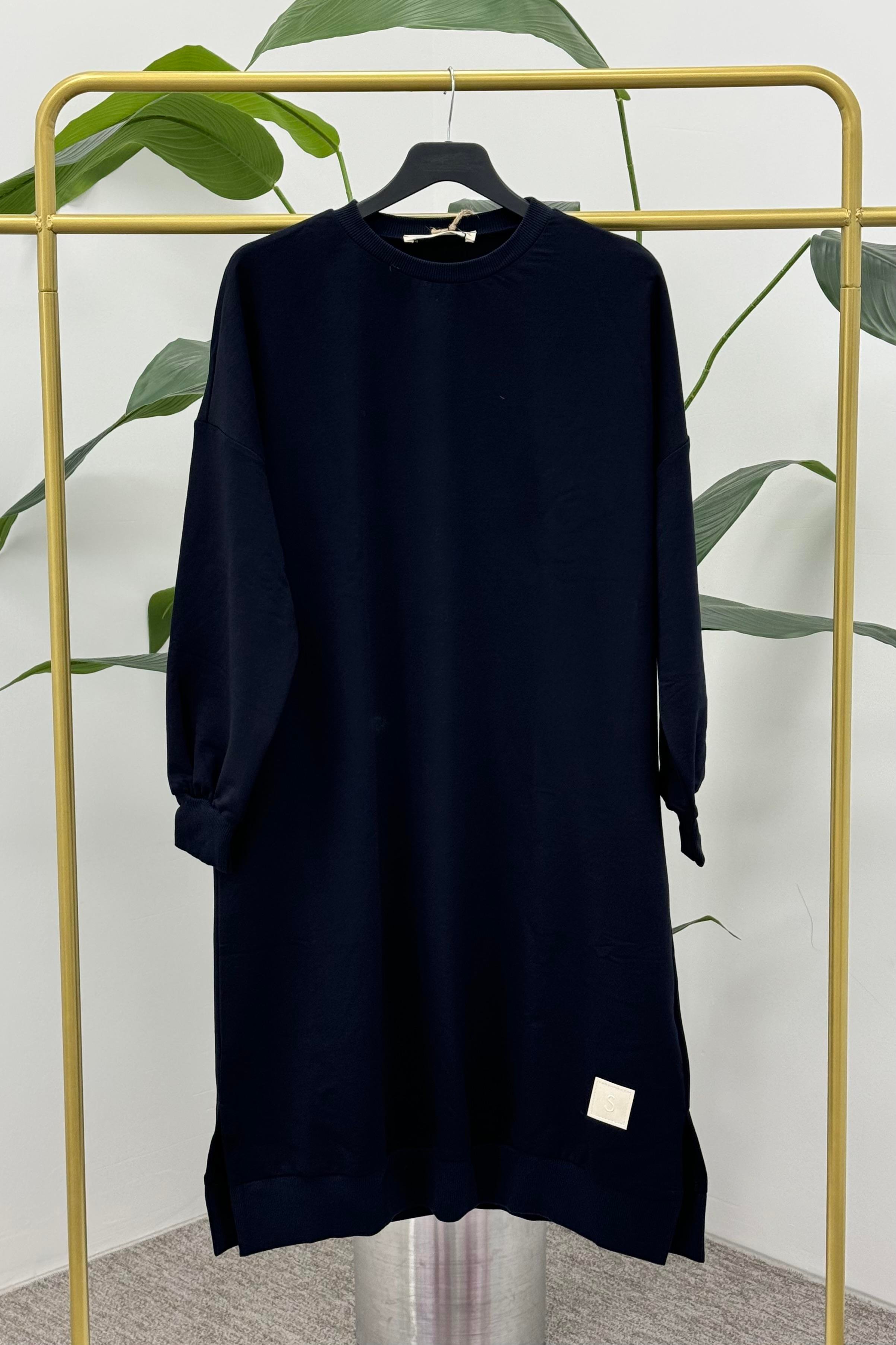 PUANE Bisiklet Yaka Basic Uzun Boy Tunik 30645 - Koyu Lacivert  Tunik 